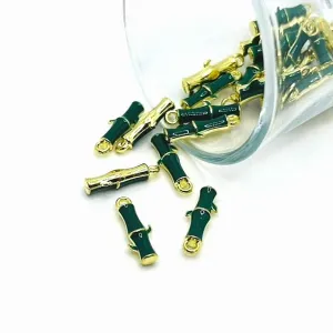 1, 4, 20 or 50 Pieces: Green and Gold Enamel Bamboo Charms