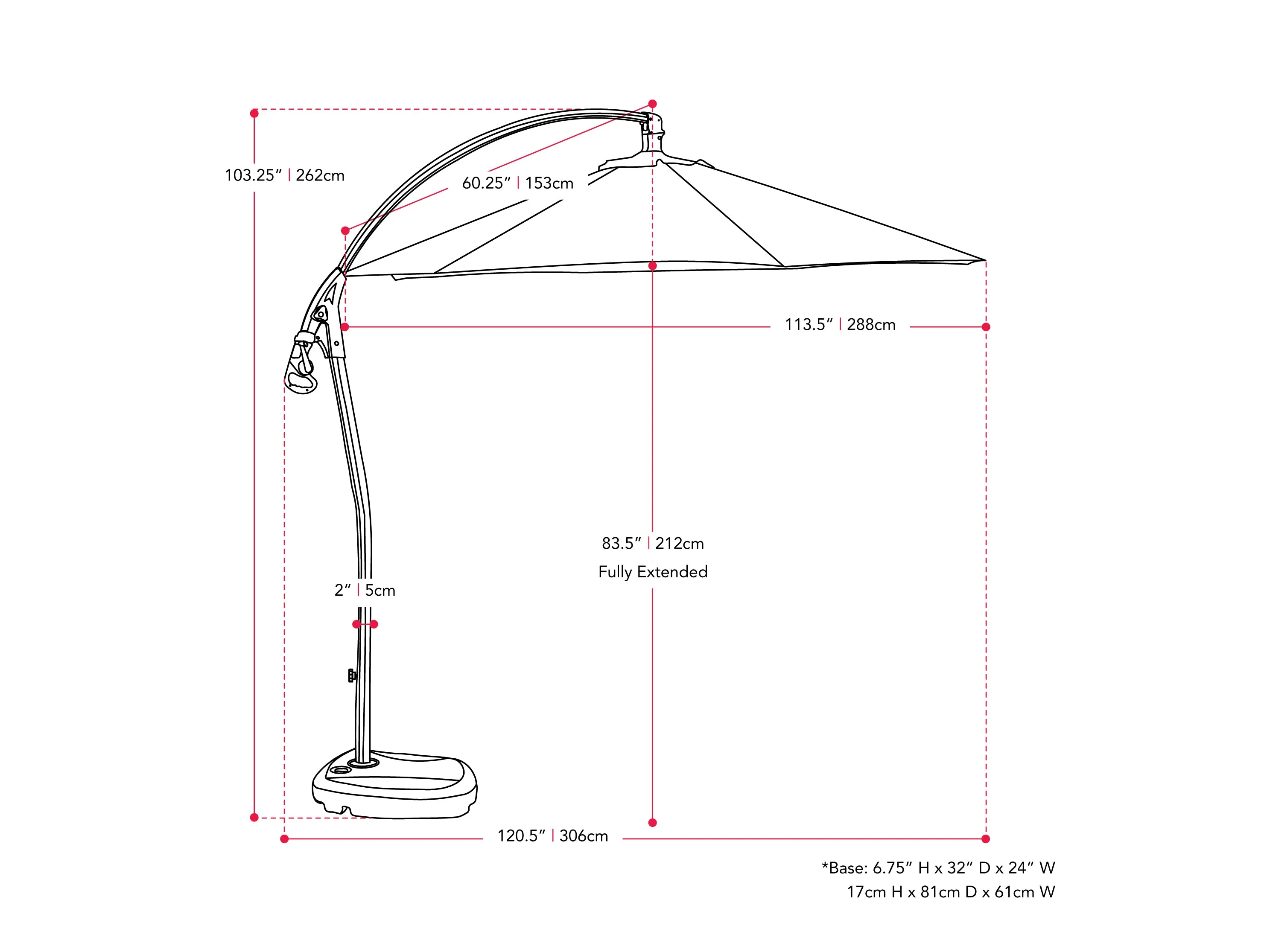 10ft White Cantilever Umbrella with Base