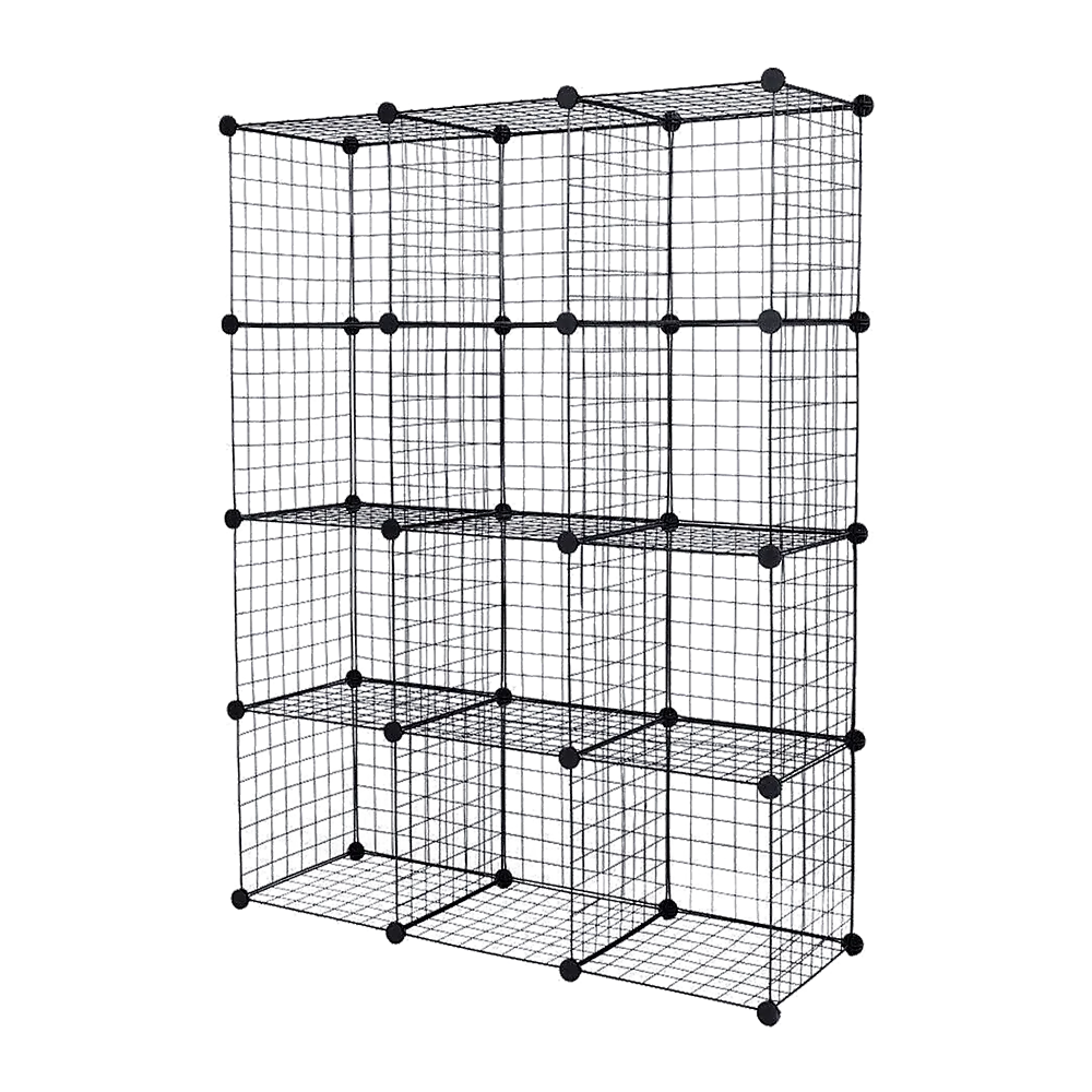 12 Cube Wire Grid Organiser Bookcase Storage Cabinet Wardrobe Closet - Black