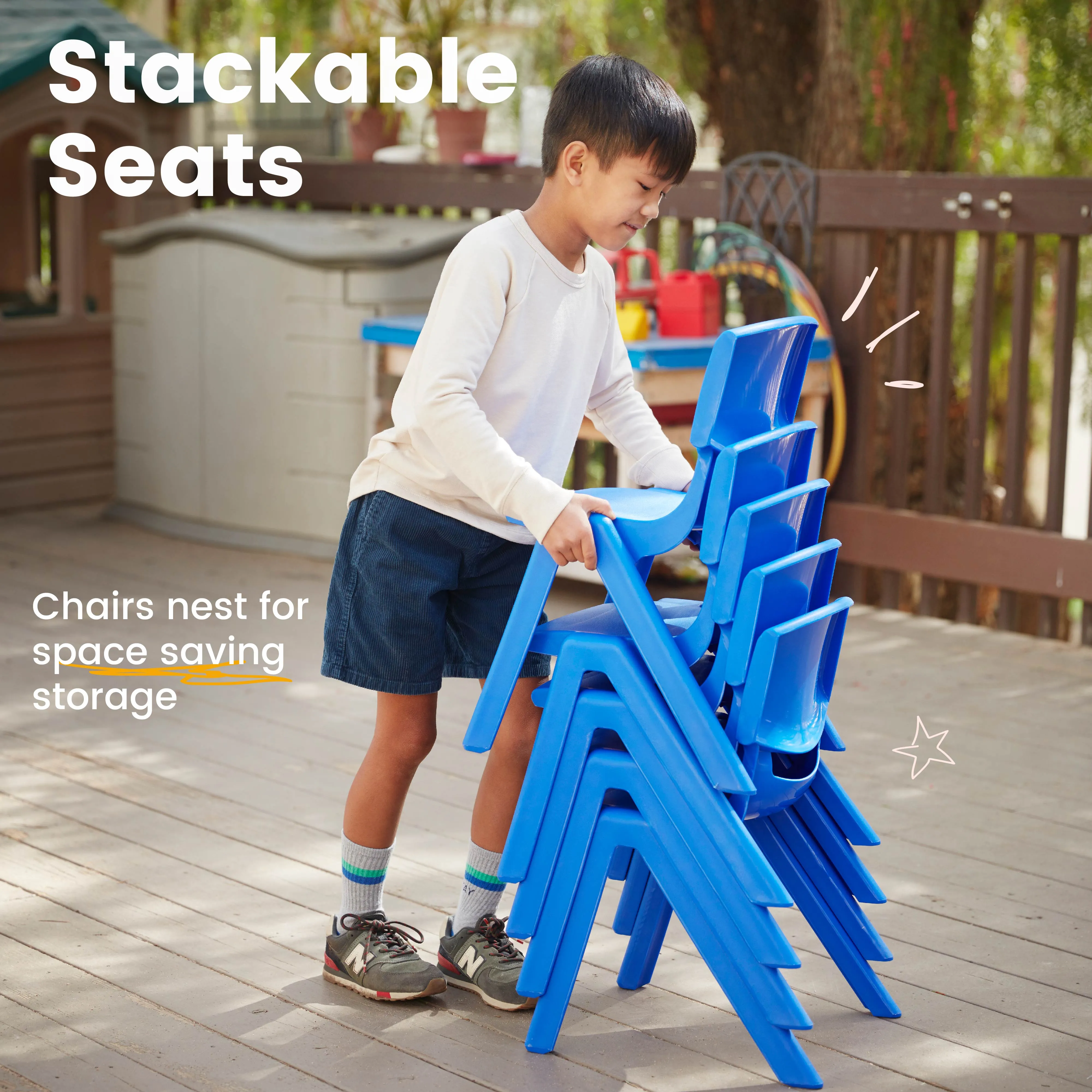 12in Plastic School Stack Chair, Classroom Furniture, Blue, 10-Piece