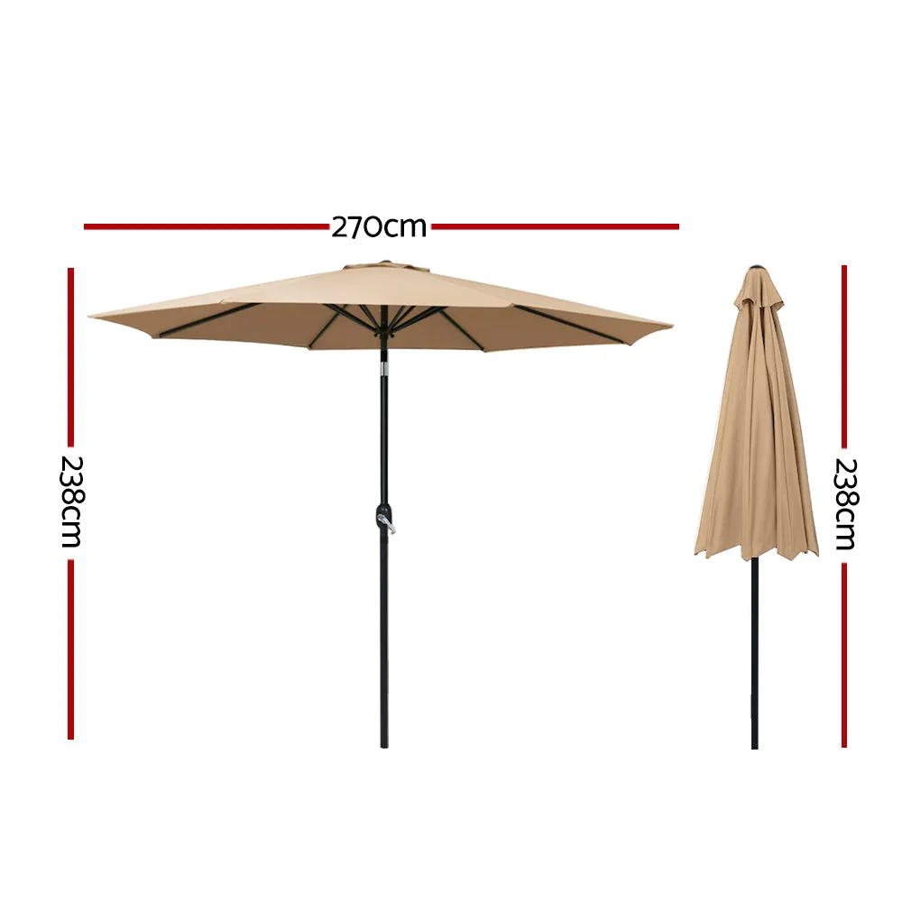 2.7m Mililani Outdoor Umbrella Beach Pole Garden Tilt Sun Patio UV - Beige