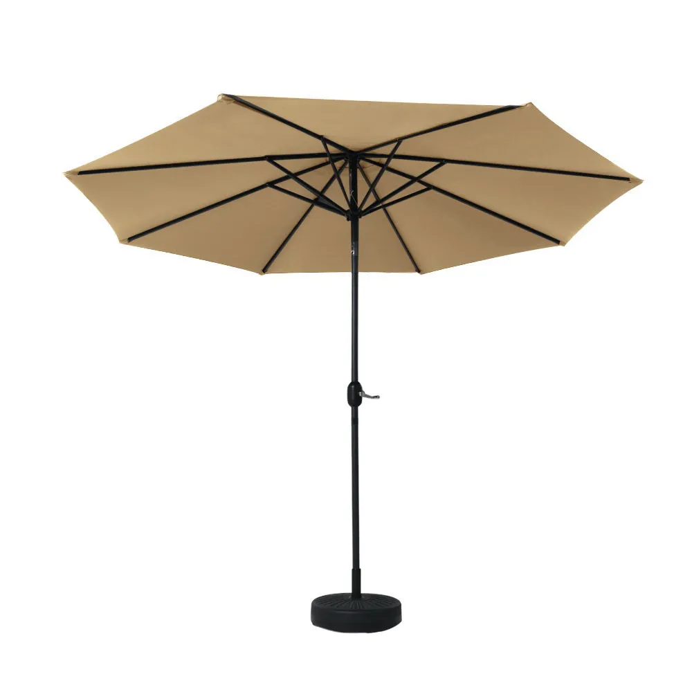 2.7m Mililani Outdoor Umbrella Beach Pole Garden Tilt Sun Patio UV with Base - Beige