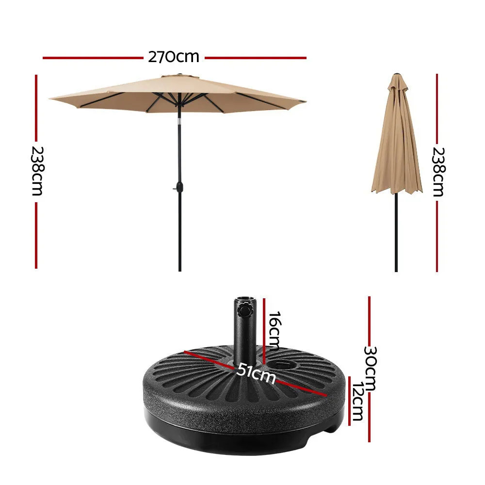 2.7m Mililani Outdoor Umbrella Beach Pole Garden Tilt Sun Patio UV with Base - Beige