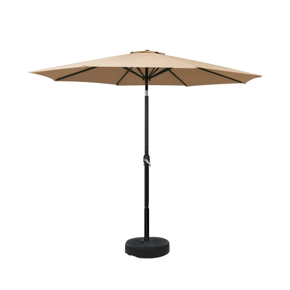 2.7m Mililani Outdoor Umbrella Beach Pole Garden Tilt Sun Patio UV with Base - Beige