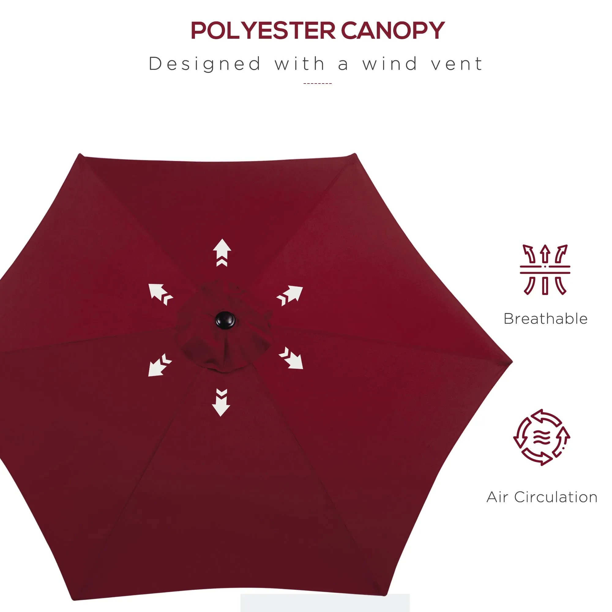 2.7M Tilting Parasol Sun Parasol Outdoor Garden Umbrellas Sun Shade Aluminium Frame with Crank（Wine Red）