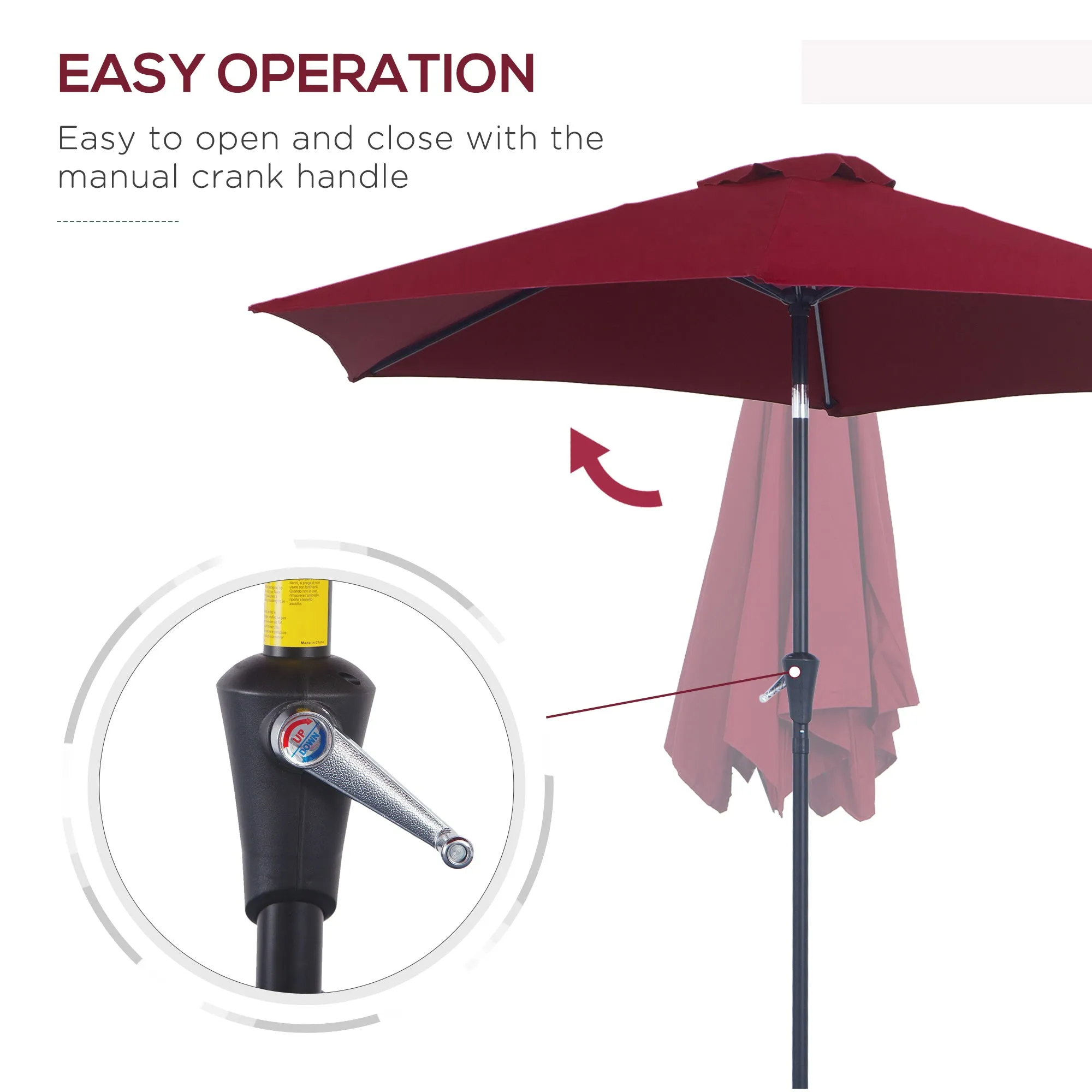 2.7M Tilting Parasol Sun Parasol Outdoor Garden Umbrellas Sun Shade Aluminium Frame with Crank（Wine Red）