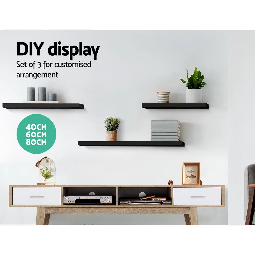 3-piece Floating Wall Shelves - Black