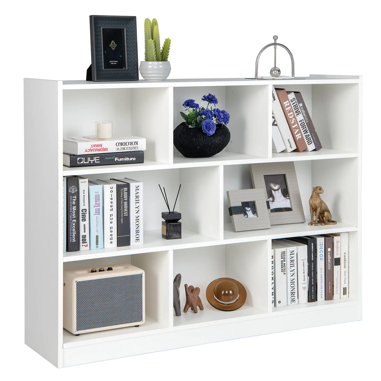 3-Tier Open Bookcase 8-Cube Floor Standing Storage Shelves Display Cabinet-White