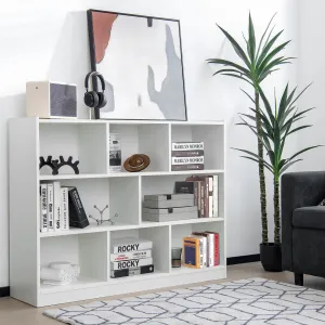 3-Tier Open Bookcase 8-Cube Floor Standing Storage Shelves Display Cabinet-White