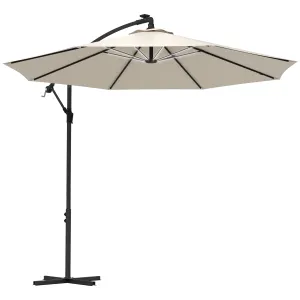 3(m) LED Patio Banana Umbrella Cantilever Parasol w/ Crank, Beige