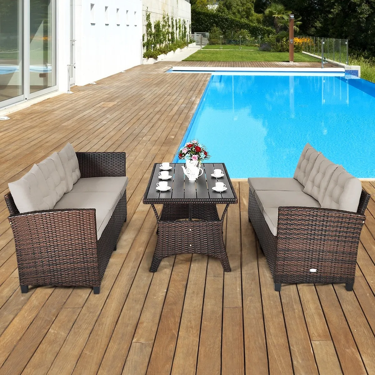 3pc Wicker Rattan Outdoor Patio Sofa Set with Cushions