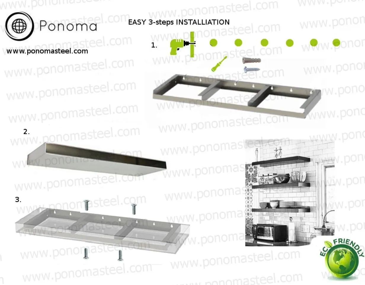 60"x10"x2.5" (cm.152x25.4x6.4) painted stainless steel floating shelf