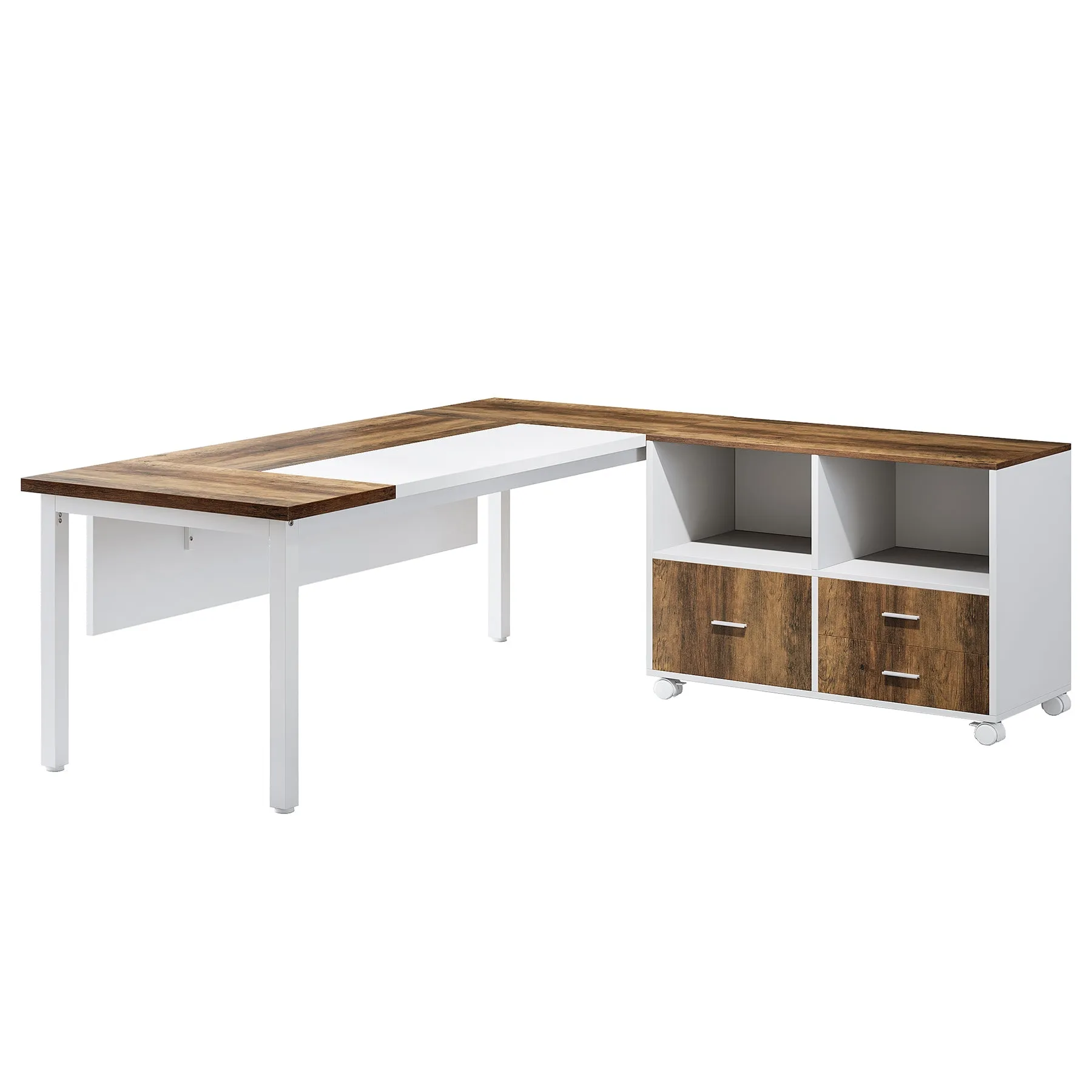 63" L-Shaped Desk, Modern Executive Computer Desk with 39" Mobile File Cabinet