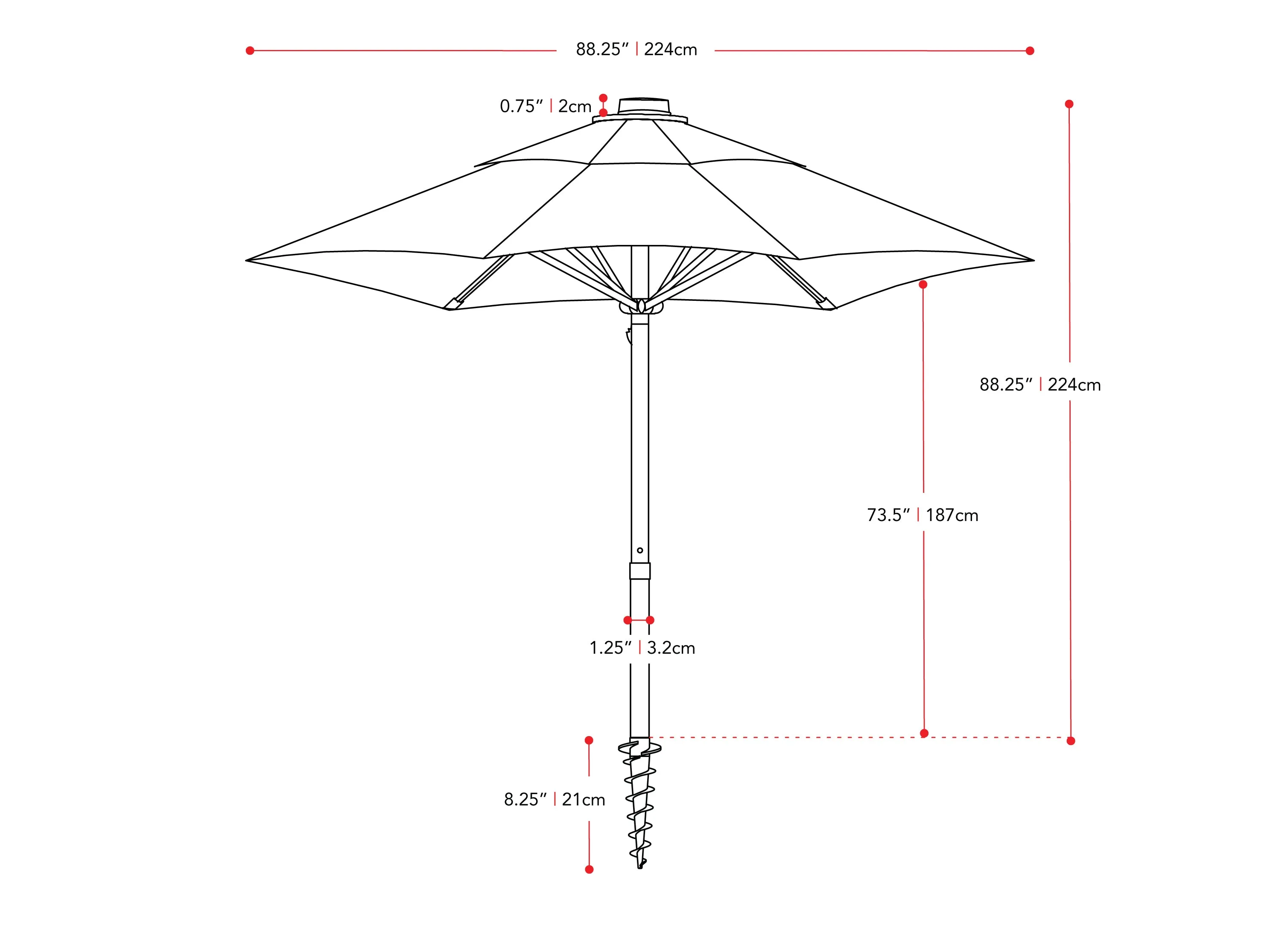 7.5ft Crimson Red Beach Umbrella