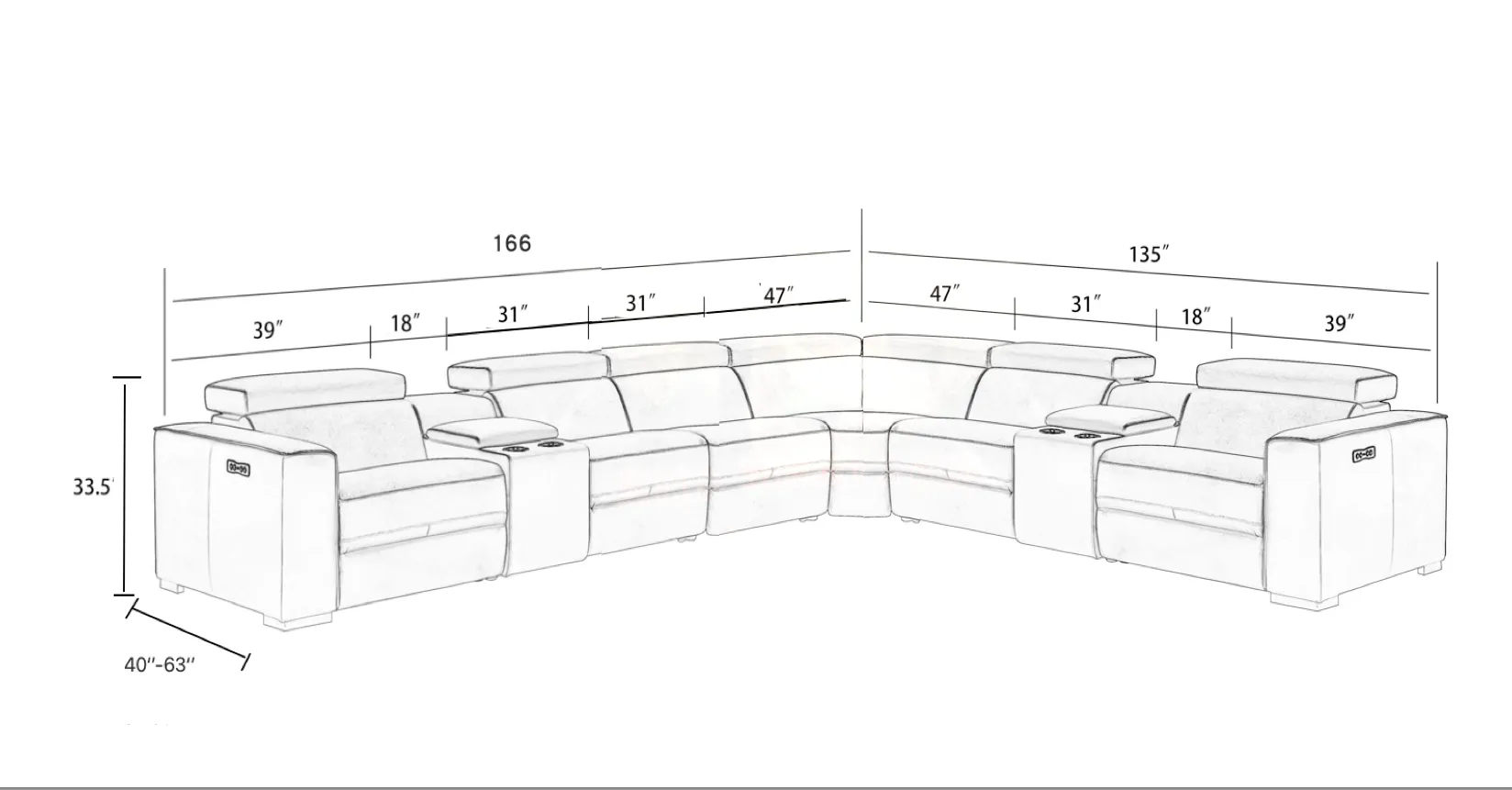 8pc Birt Leather Sectional Sofa With Recliners