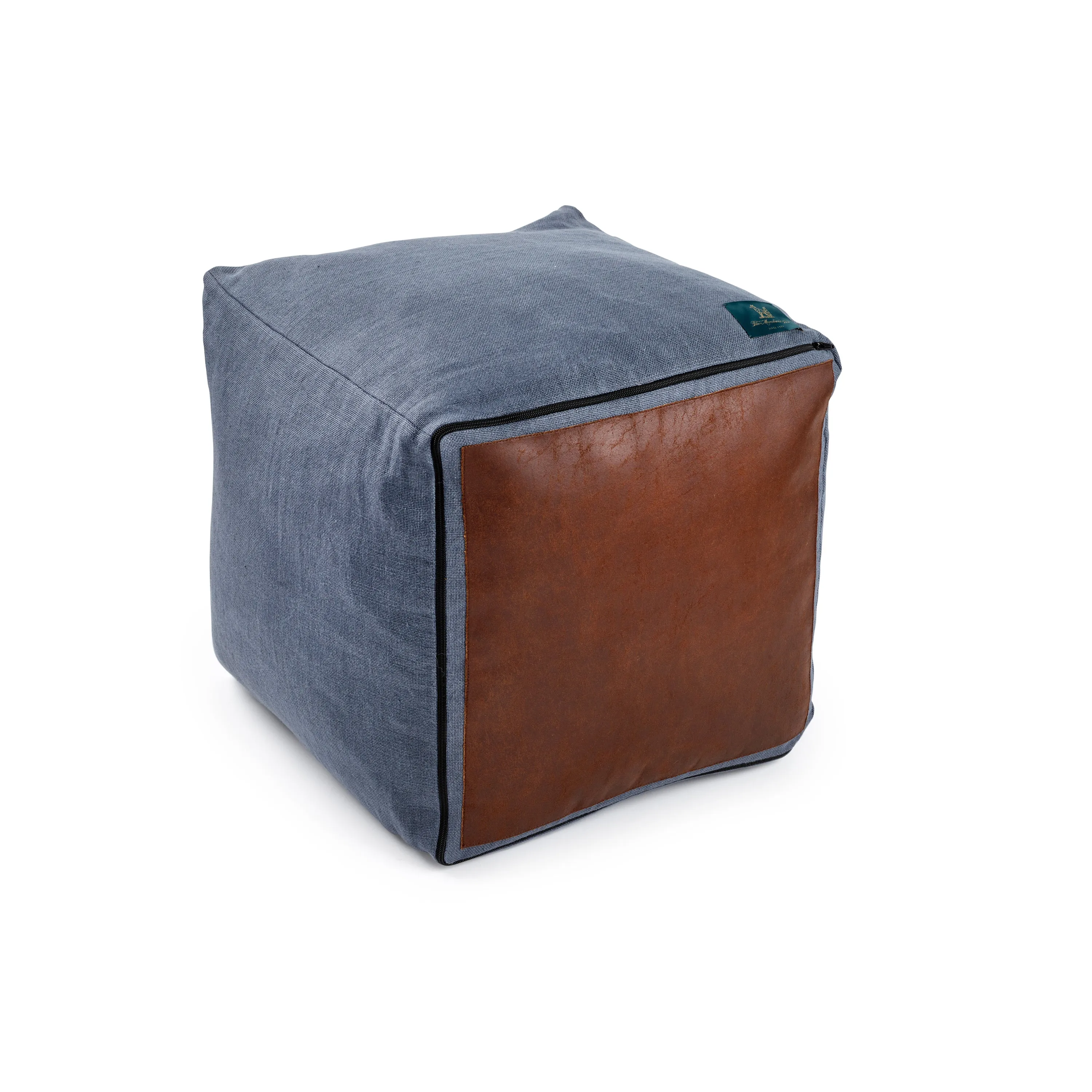 Air Force Blue Irish Linen Square Ottoman