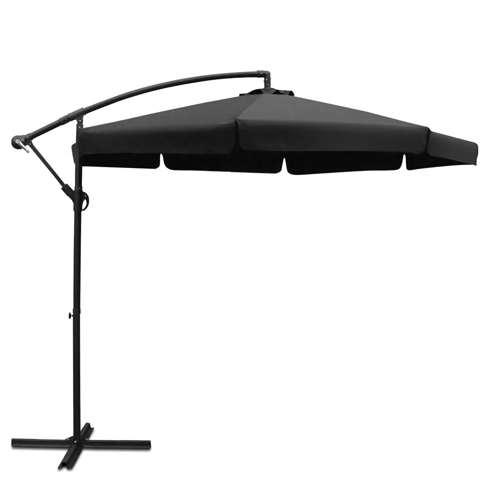 Black Cantilevered Outdoor Umbrella Shade Canopy Parasol Free Standing