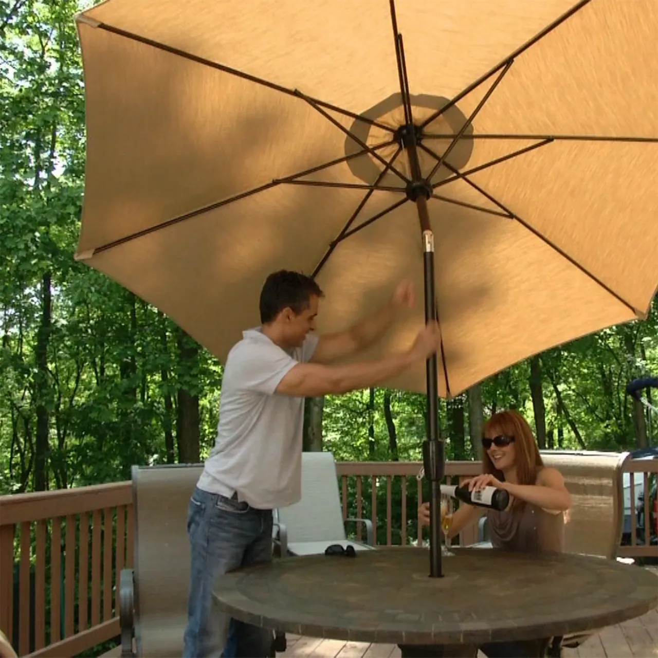 Bliss Outdoors UMB-201SD Patio Umbrella w/ Aluminum Pole & Push Button Tilt | 9-Foot Canopy | Color Fade & Water Resistant | 1.5-in. Pole Diameter (Tan)