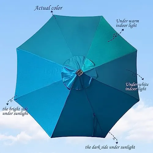 Blissun 9 ft Solar Umbrella 32 LED Lighted Patio Umbrella Table Market Umbrella with Tilt and Crank Outdoor Umbrella for Garden, Deck, Backyard, Pool and Beach (Cerulean)