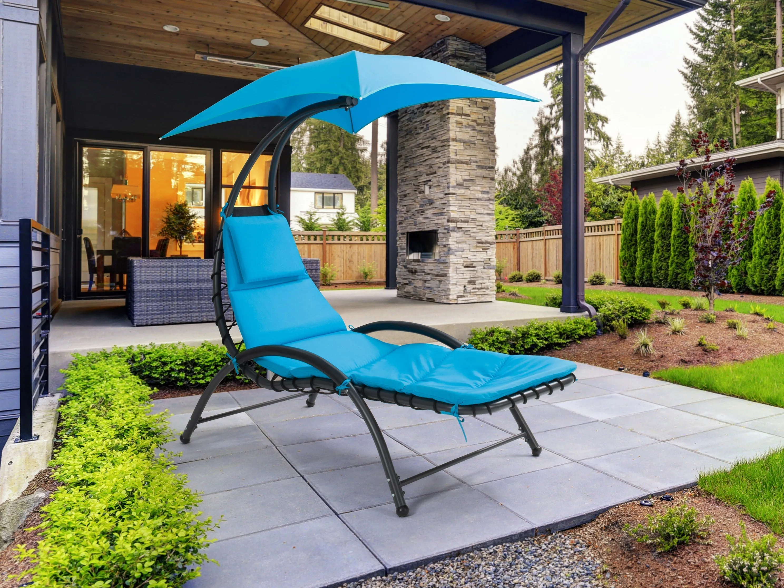 Blue Lounge Chair with Canopy