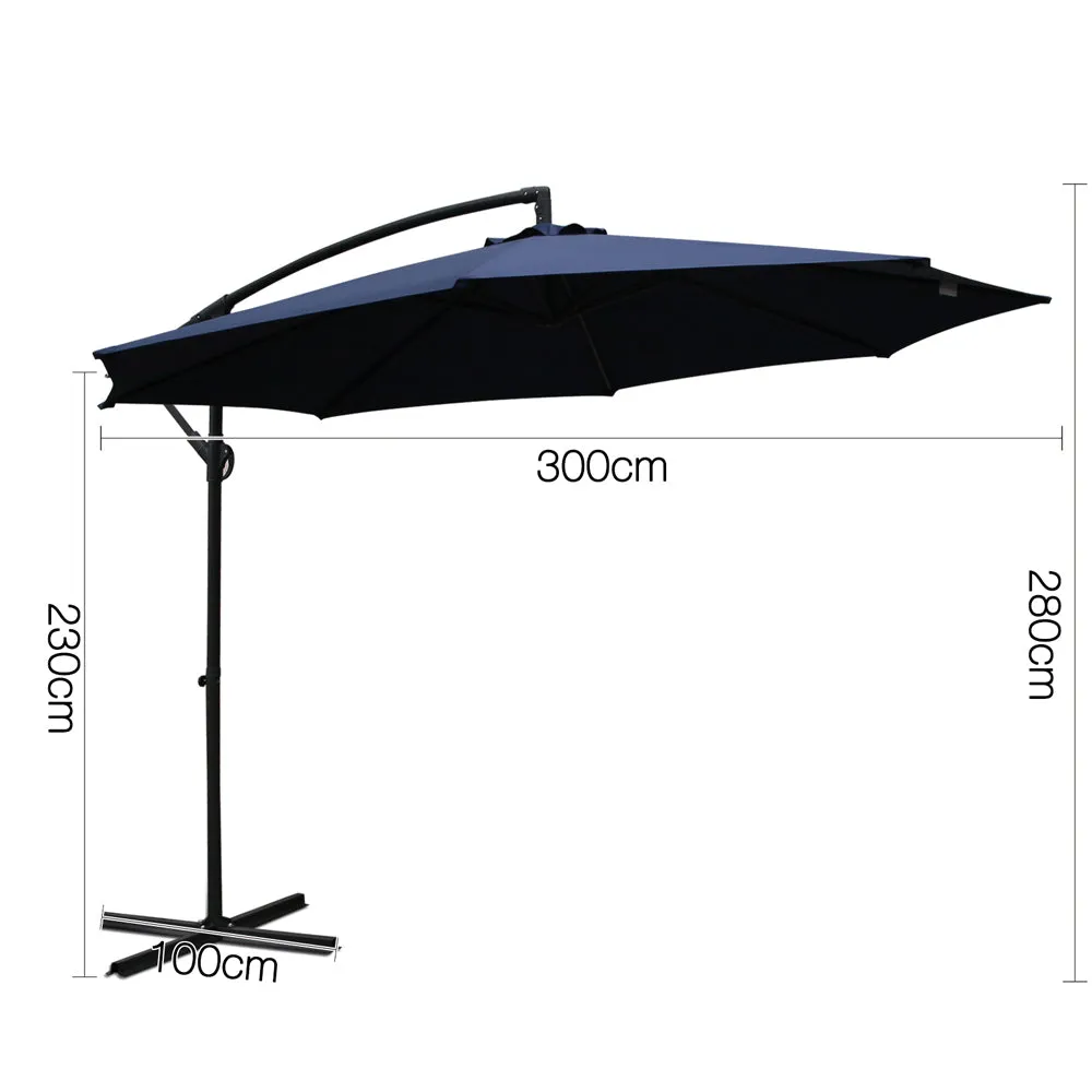 Blue Outdoor Umbrella Shade Canopy Cantilevered Parasol Free Standing