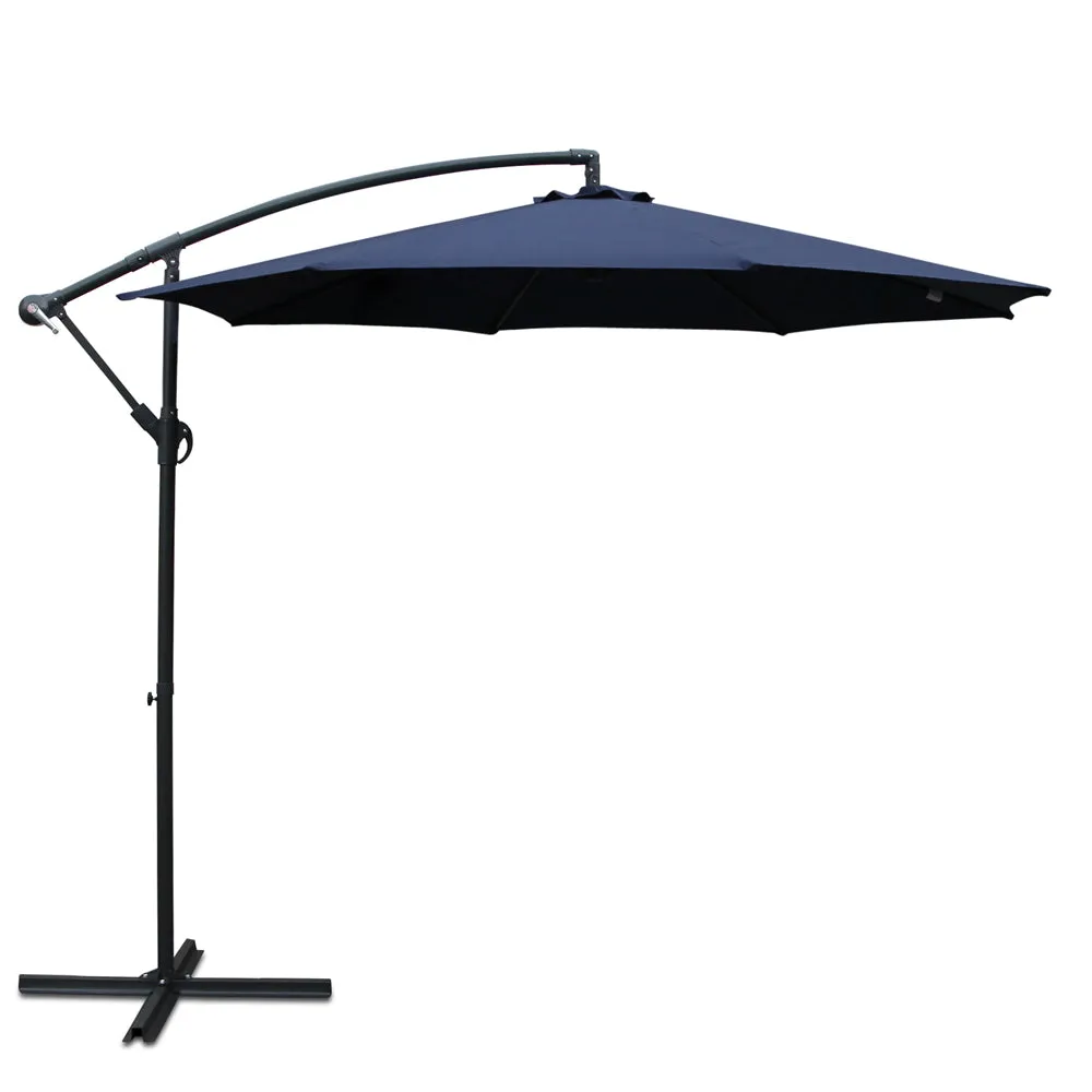 Blue Outdoor Umbrella Shade Canopy Cantilevered Parasol Free Standing