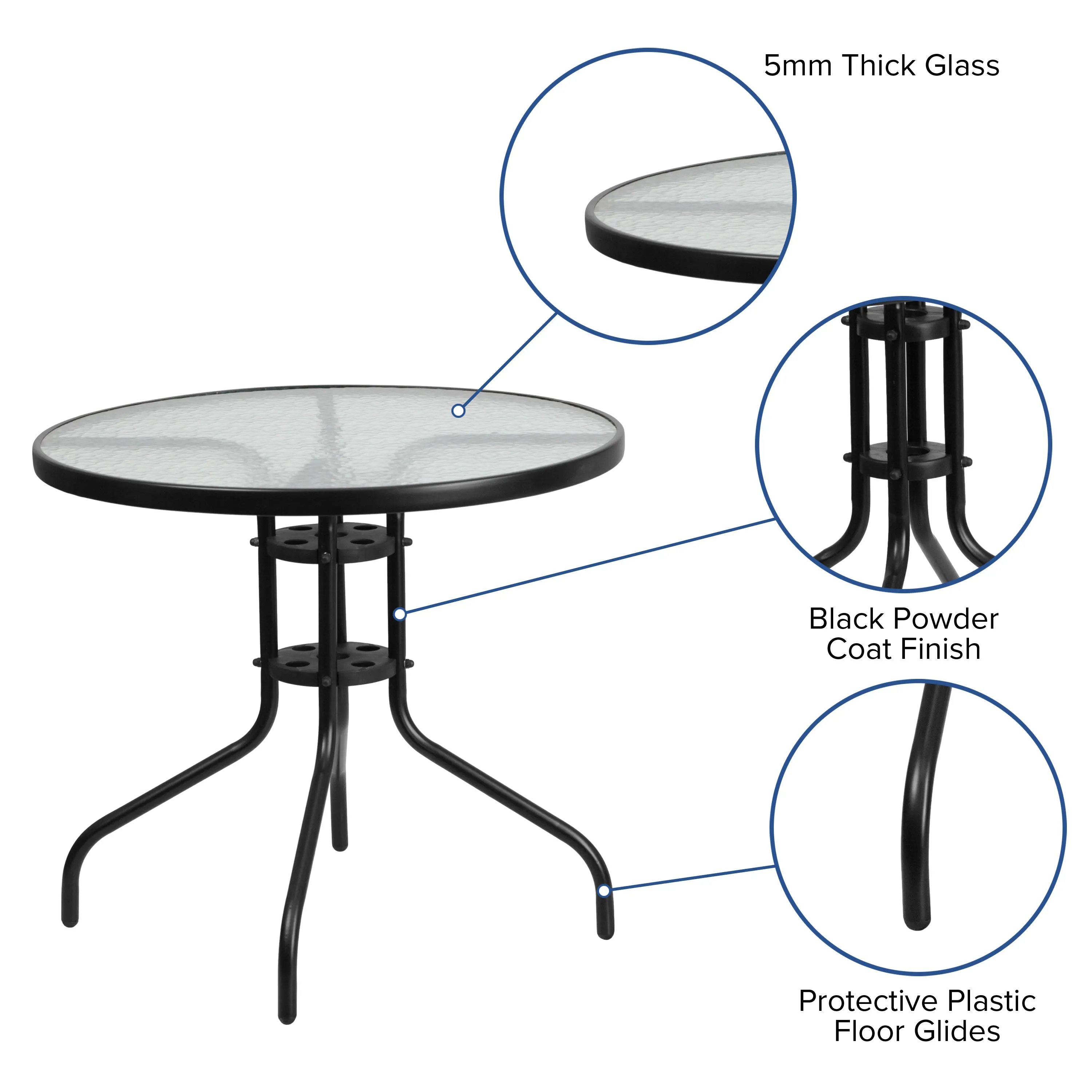 Brazos 5 Piece Outdoor Patio Dining Set - Tempered Glass Patio Table, 4 Flex Comfort Stack Chairs