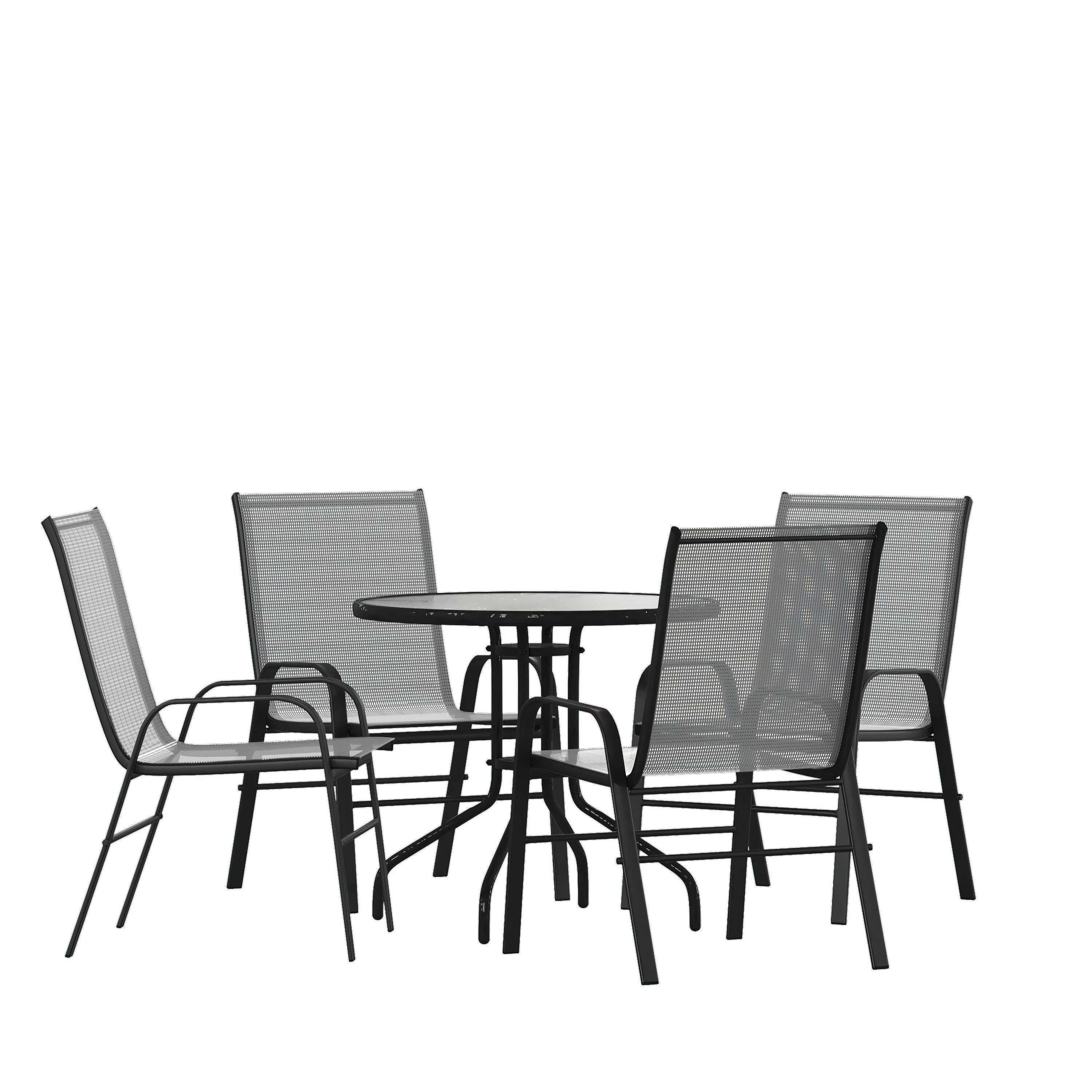 Brazos 5 Piece Outdoor Patio Dining Set - Tempered Glass Patio Table, 4 Flex Comfort Stack Chairs