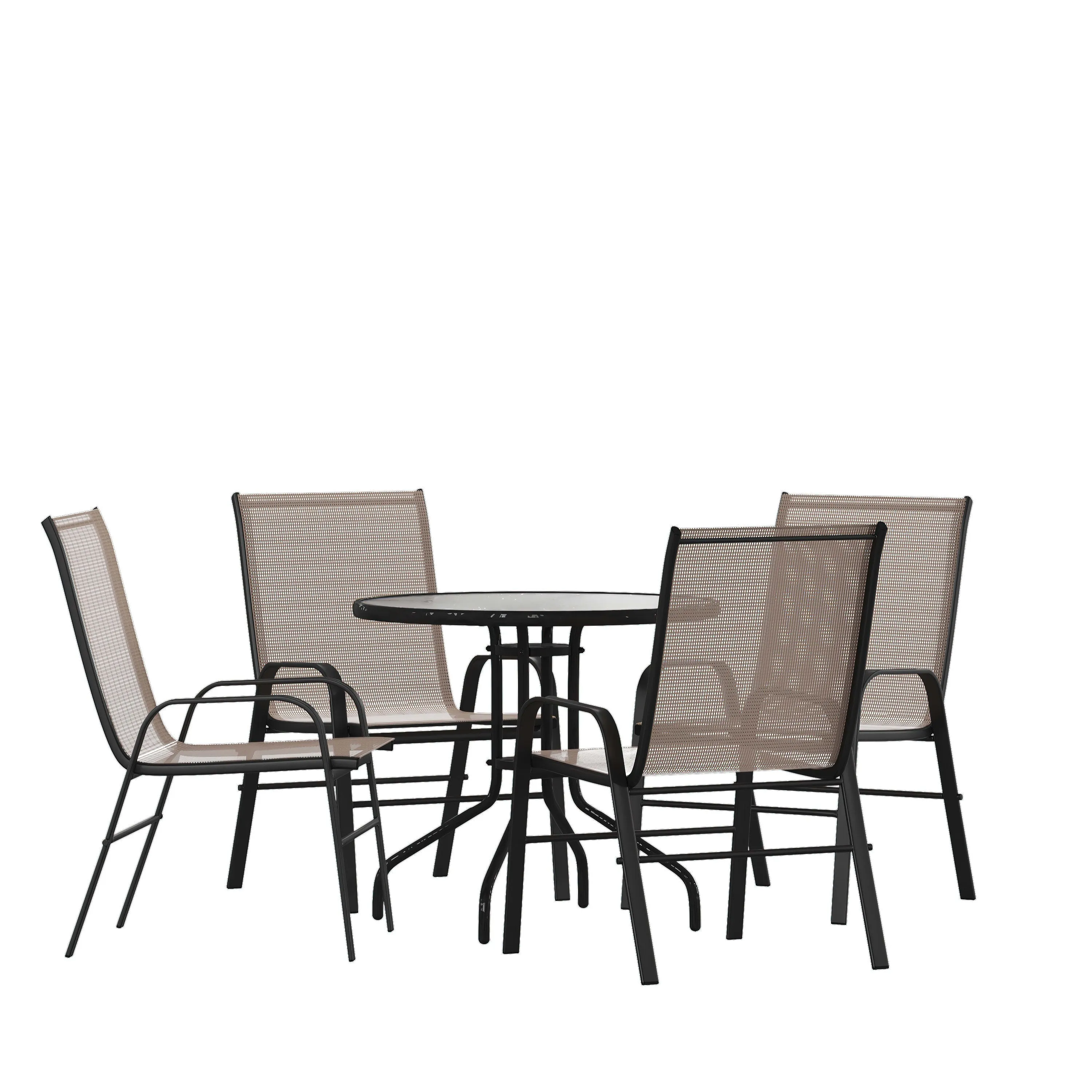 Brazos 5 Piece Outdoor Patio Dining Set - Tempered Glass Patio Table, 4 Flex Comfort Stack Chairs