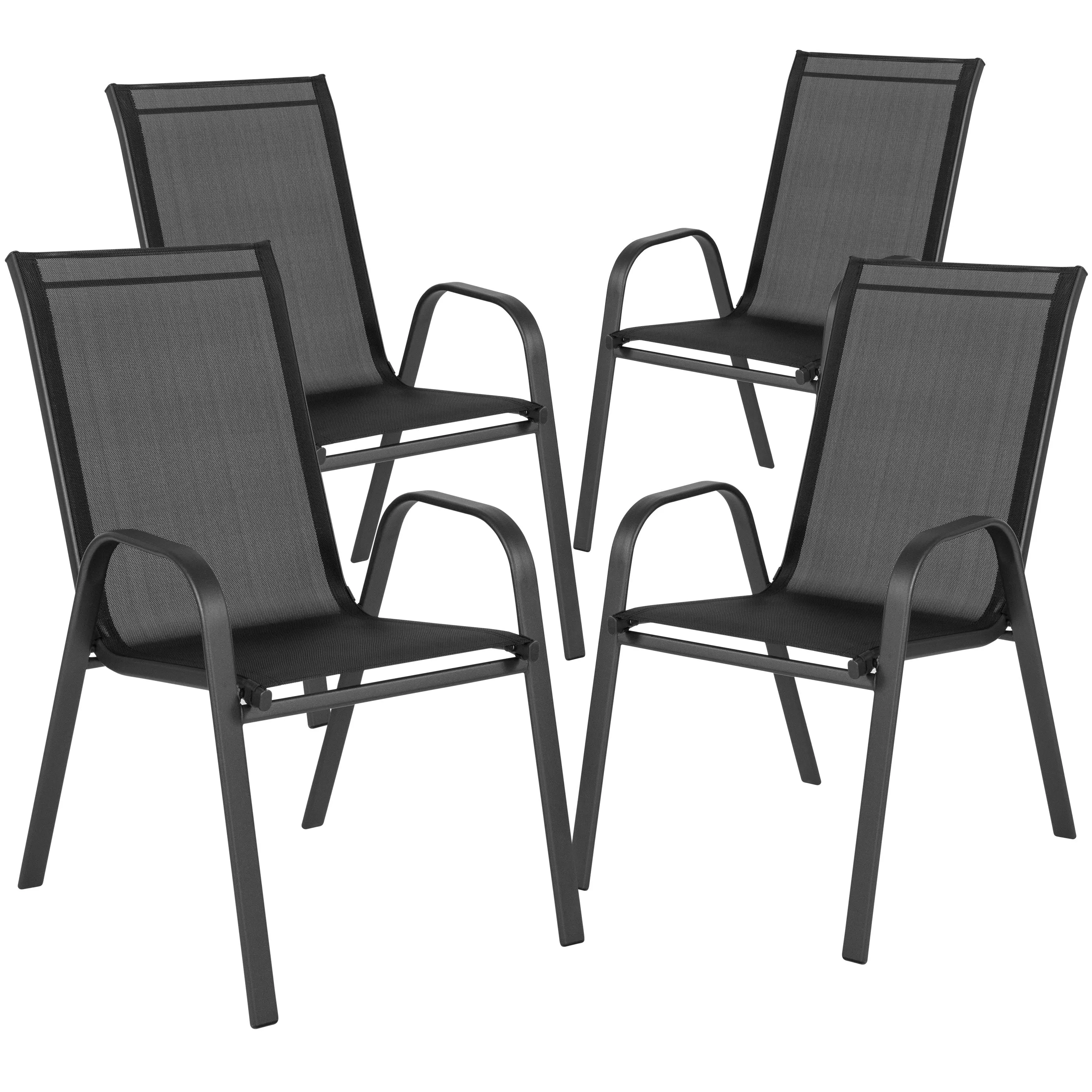 Brazos 7 Piece Outdoor Patio Dining Set - Tempered Glass Patio Table, 6 Flex Comfort Stack Chairs