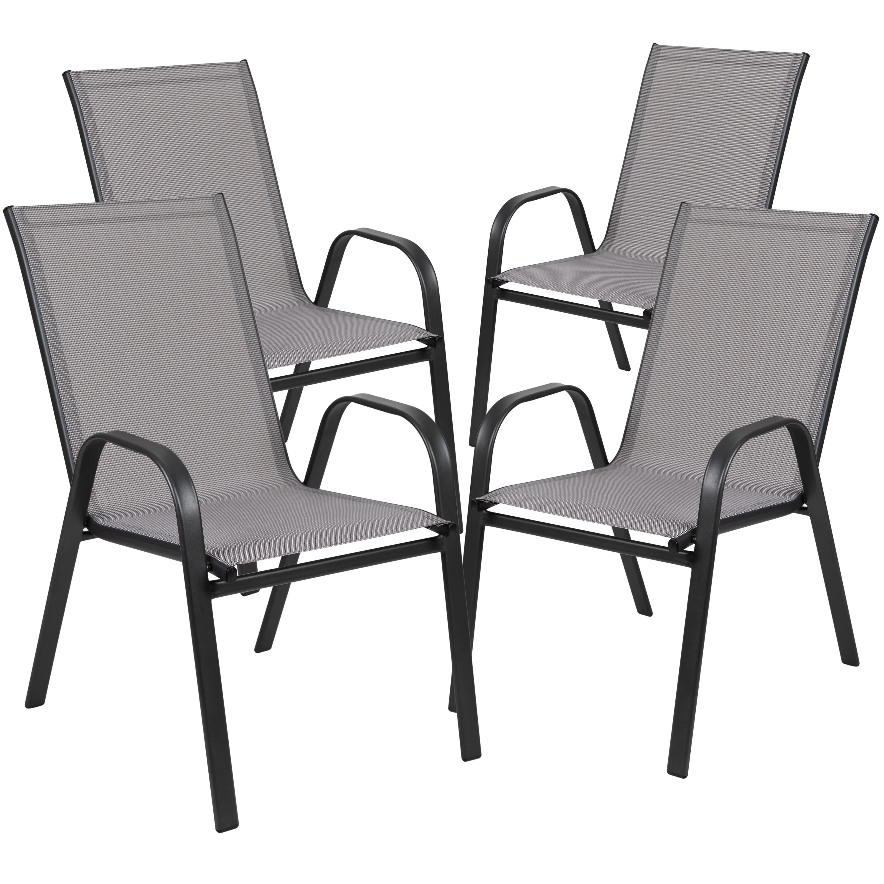 Brazos 7 Piece Outdoor Patio Dining Set - Tempered Glass Patio Table, 6 Flex Comfort Stack Chairs