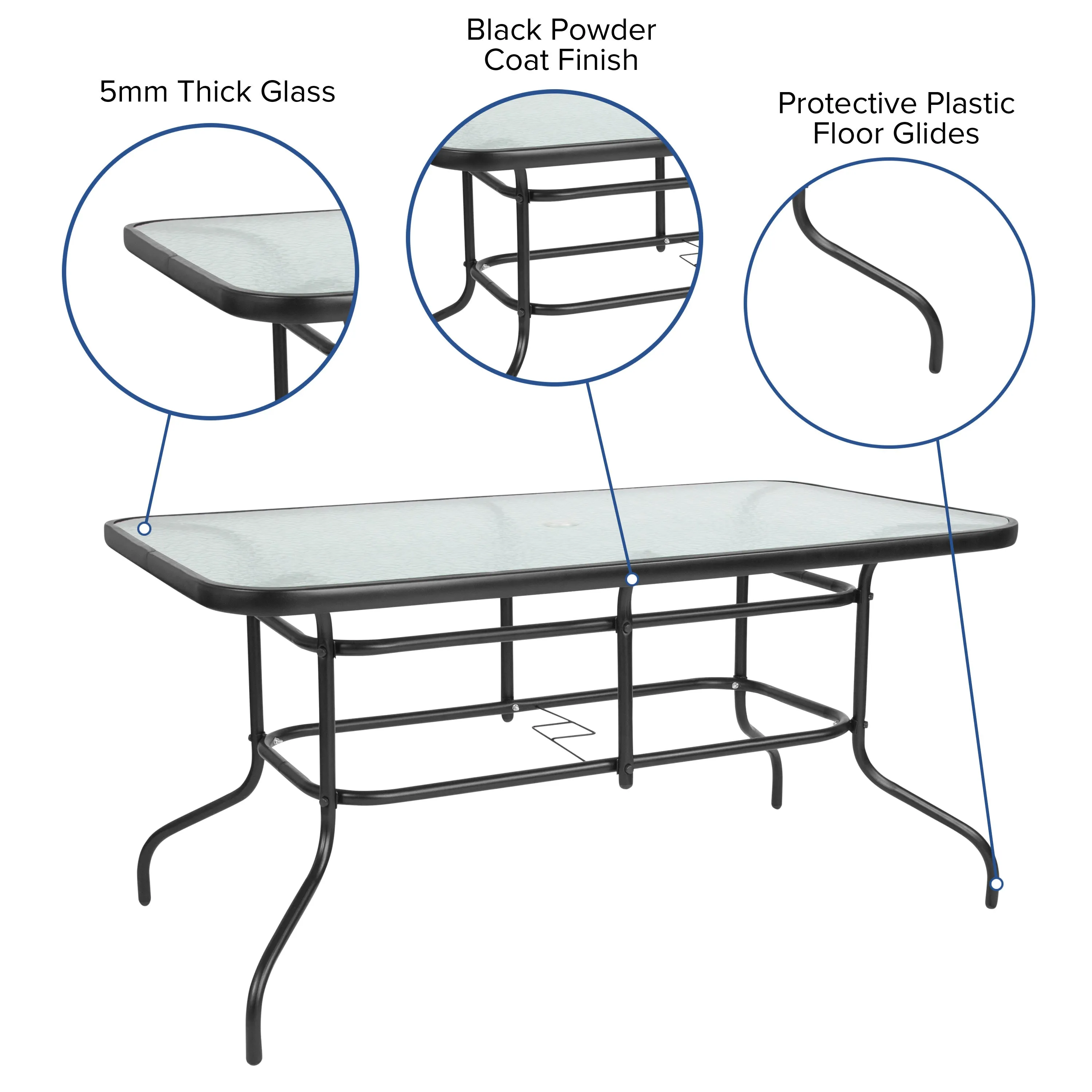 Brazos 7 Piece Outdoor Patio Dining Set - Tempered Glass Patio Table, 6 Flex Comfort Stack Chairs