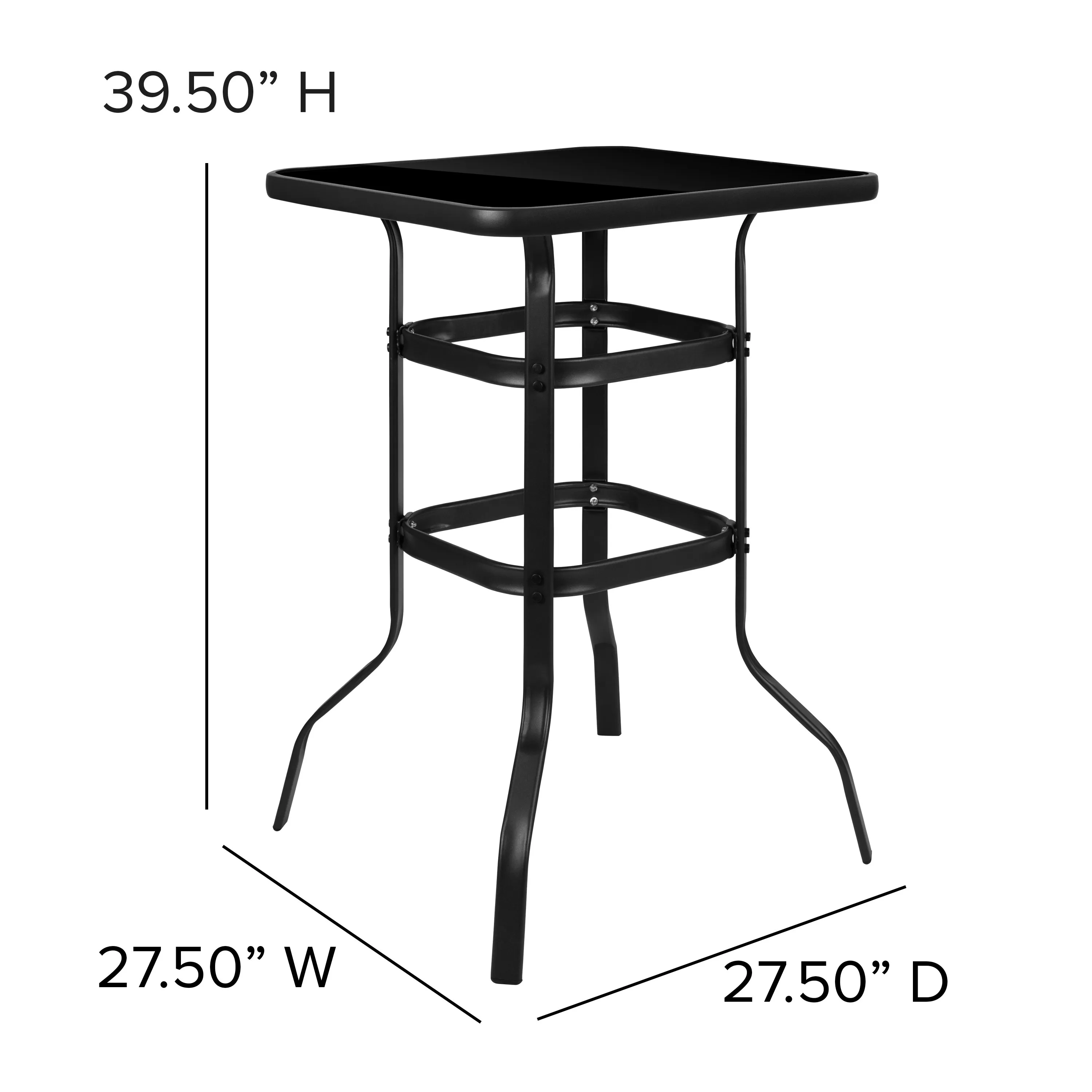 Brazos Outdoor Dining Set - 2-Person Bistro Set - Outdoor Glass Bar Table with All-Weather Patio Stools