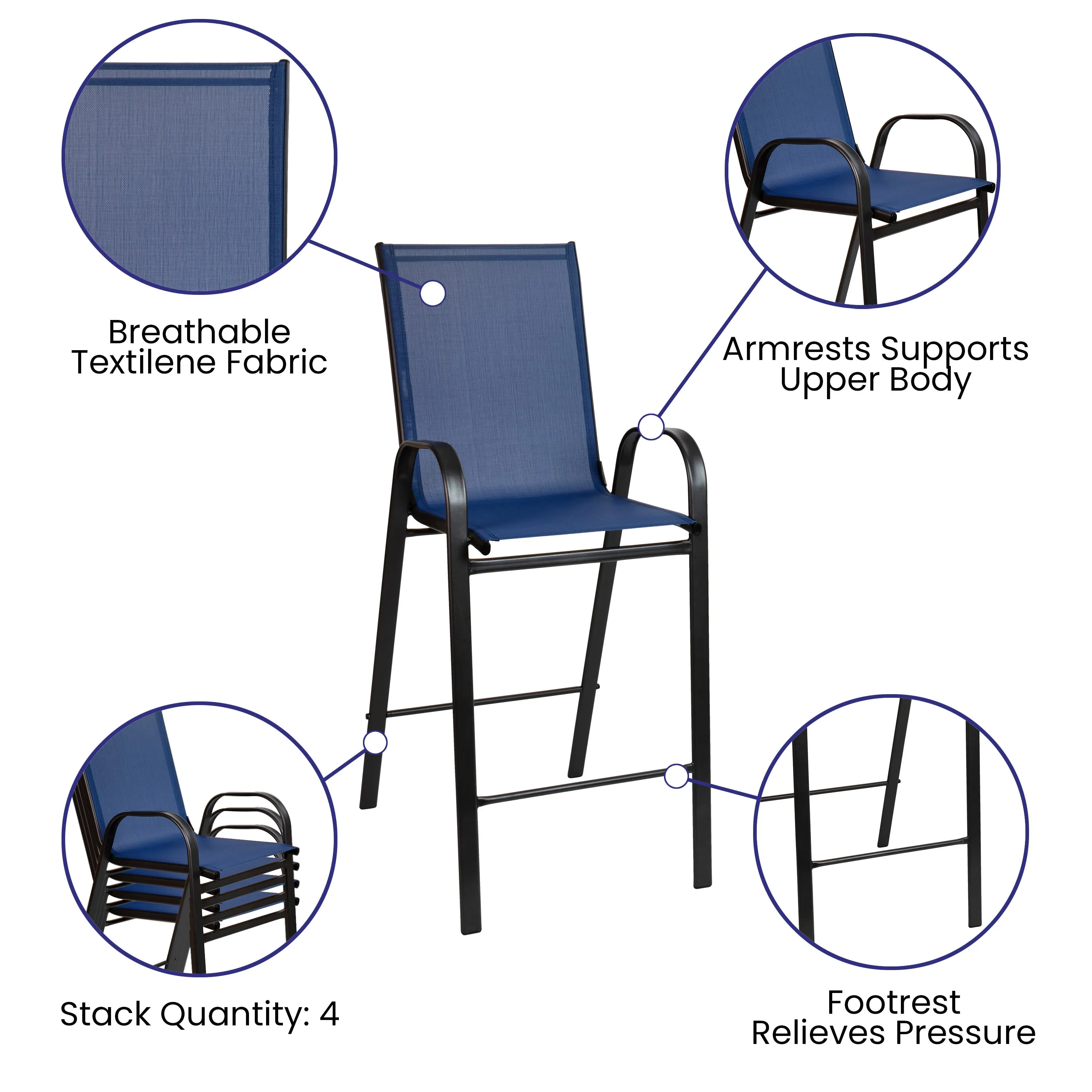 Brazos Outdoor Dining Set - 2-Person Bistro Set - Outdoor Glass Bar Table with All-Weather Patio Stools