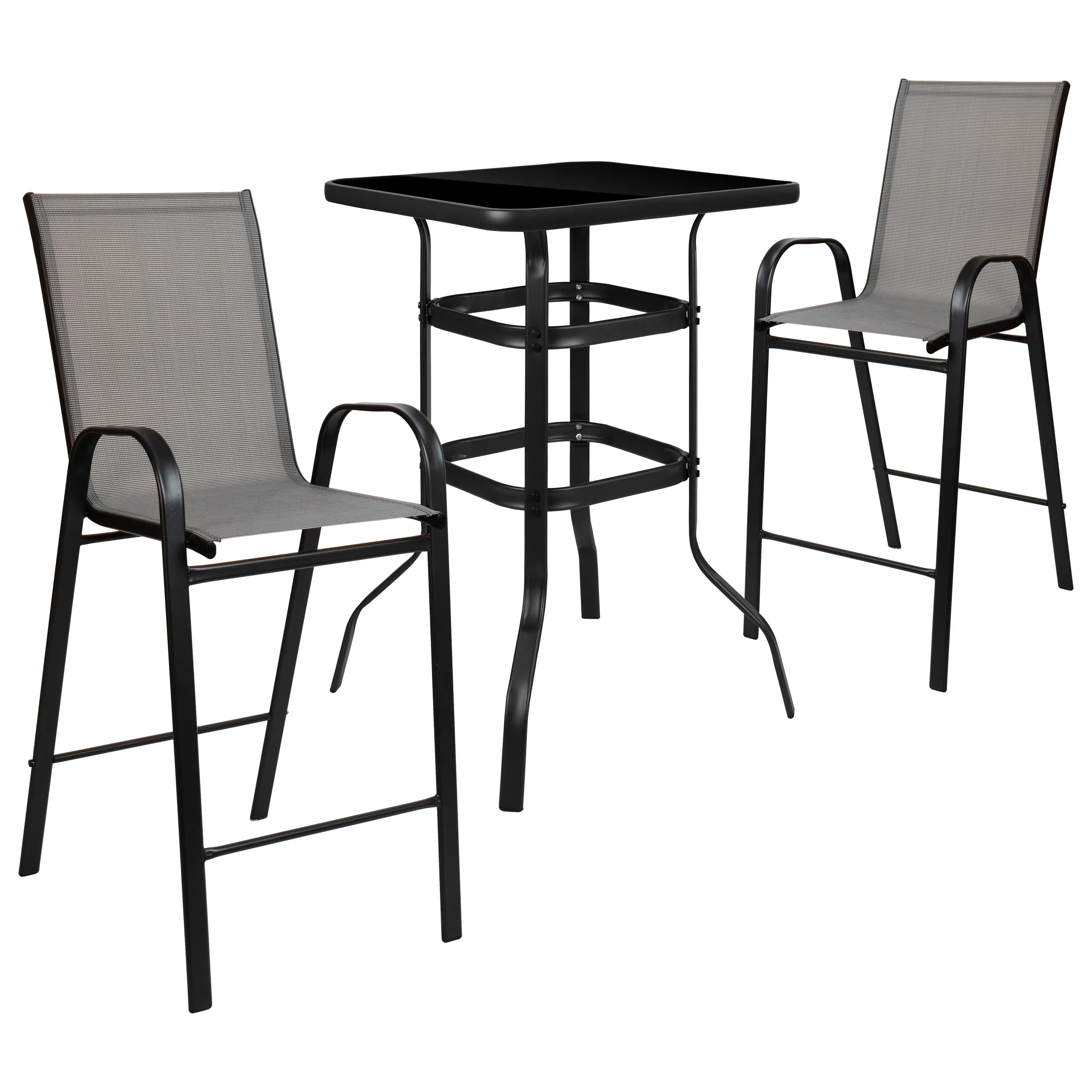 Brazos Outdoor Dining Set - 2-Person Bistro Set - Outdoor Glass Bar Table with All-Weather Patio Stools