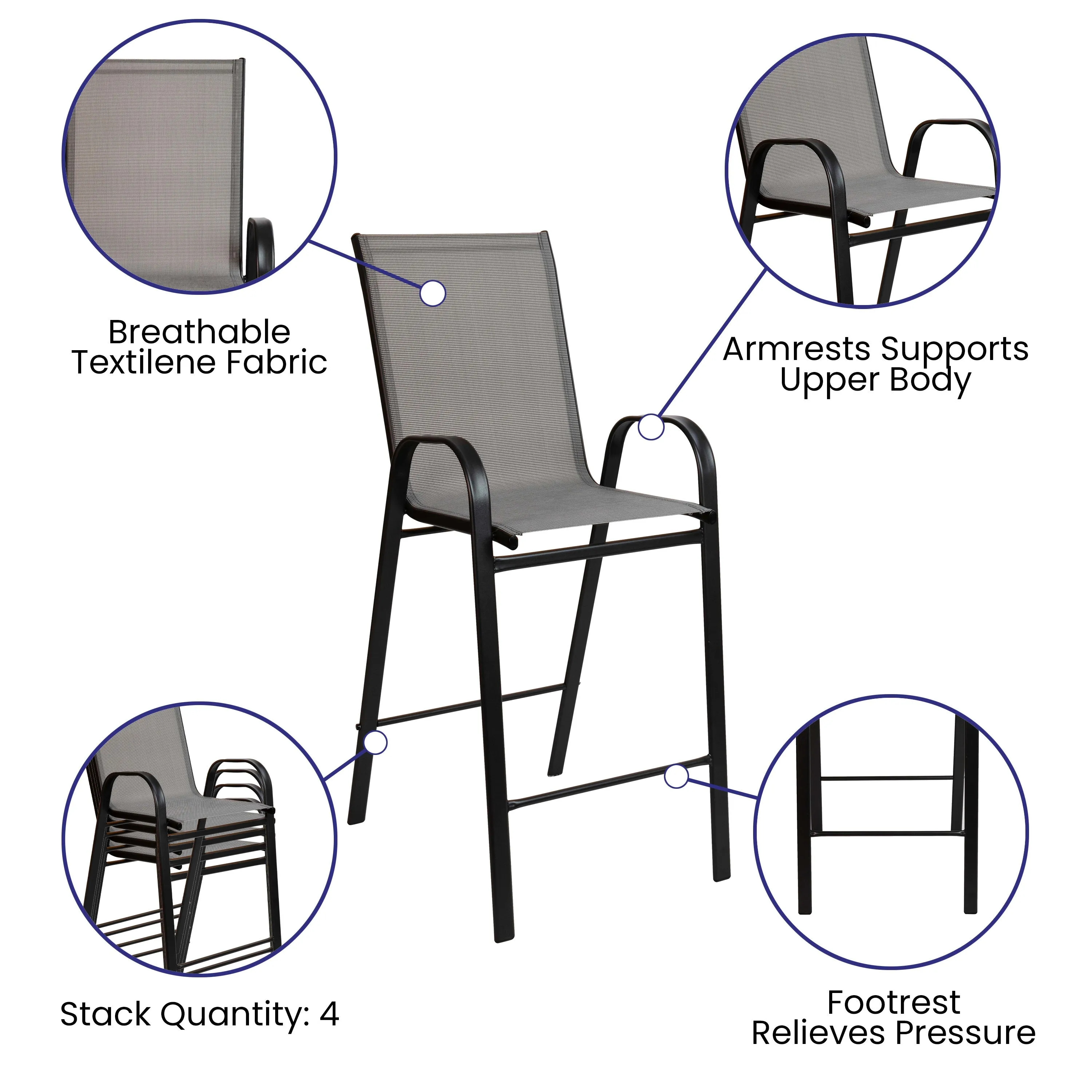 Brazos Outdoor Dining Set - 2-Person Bistro Set - Outdoor Glass Bar Table with All-Weather Patio Stools