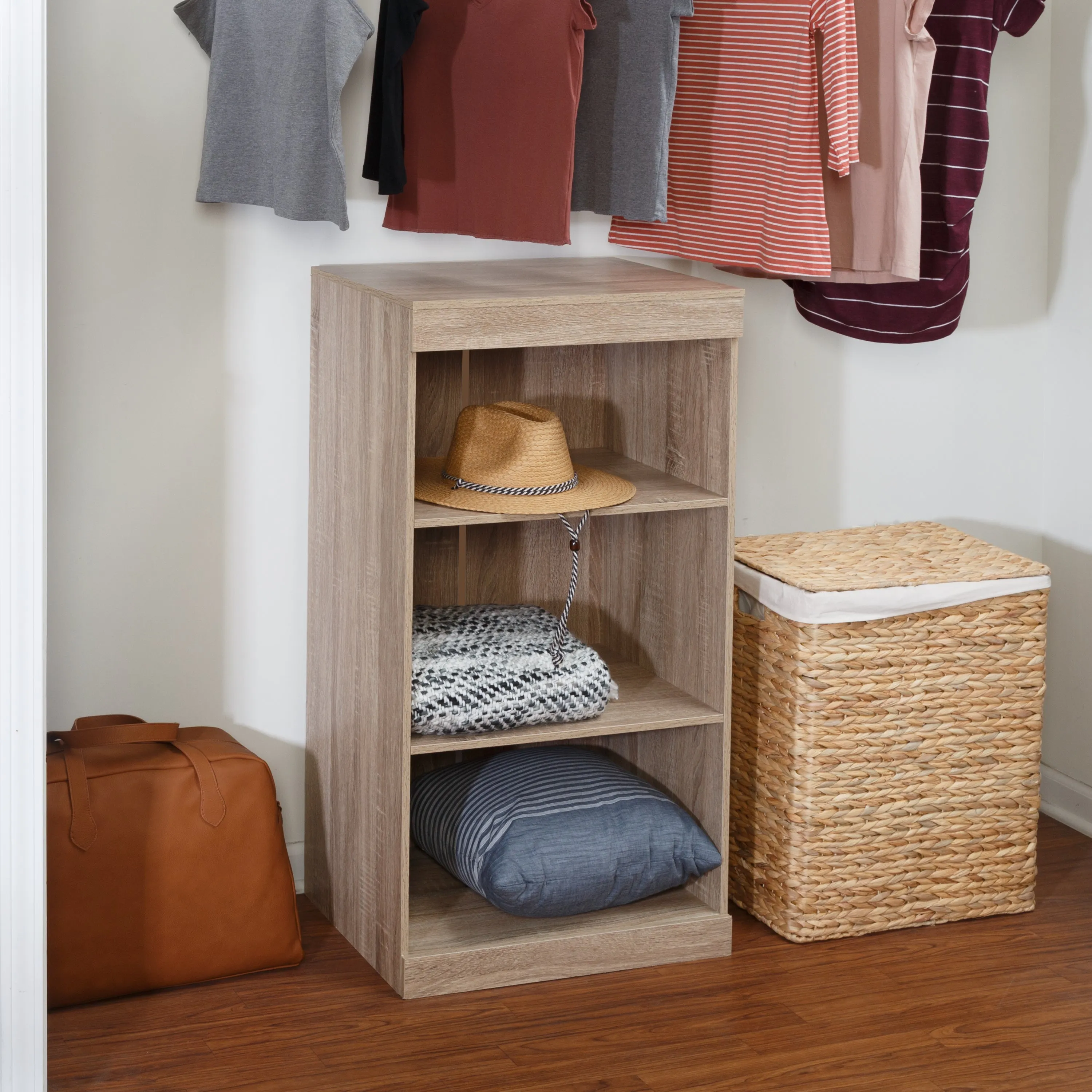 Brown 3-Tier Stackable Shelf Organizer with Anti-Tip Hardware