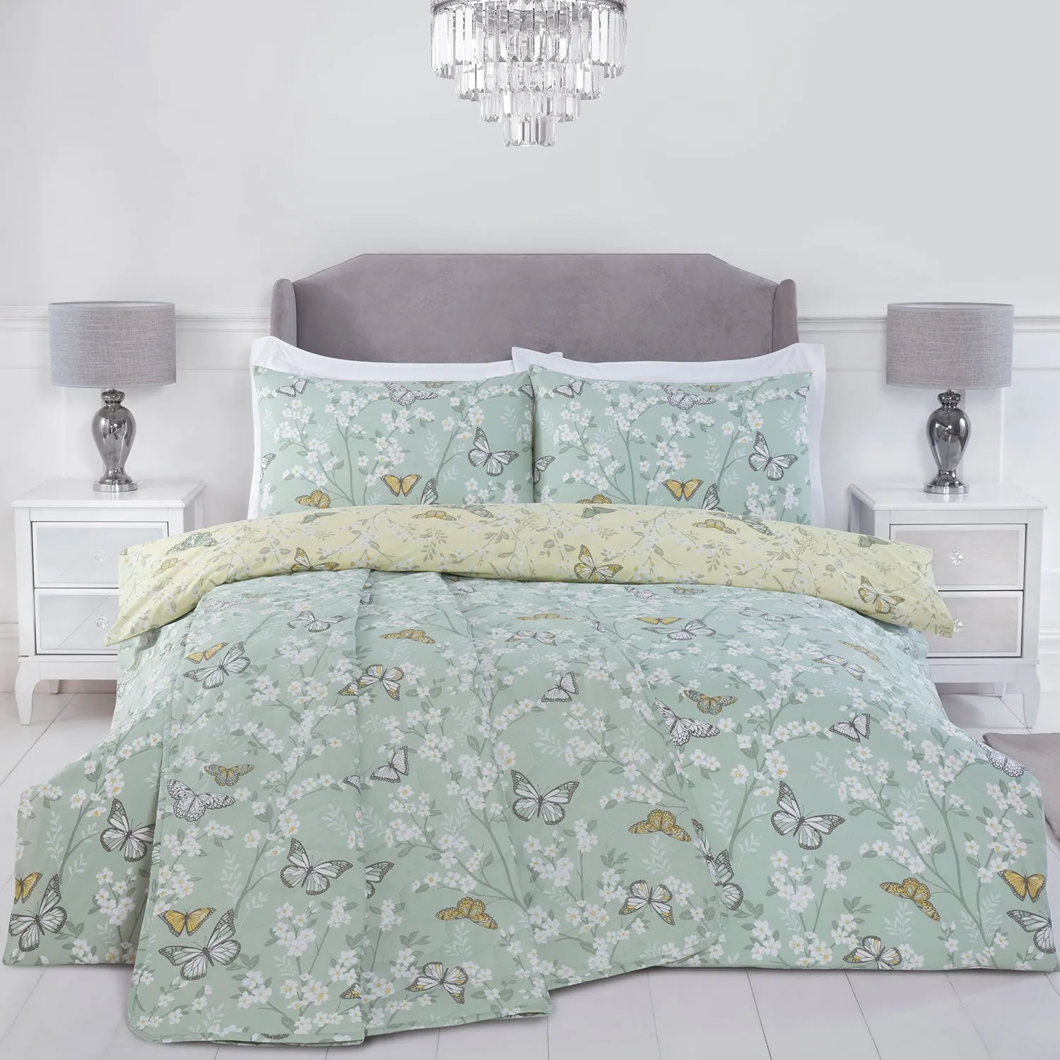 Butterfly Lemon Reversible Duvet Set