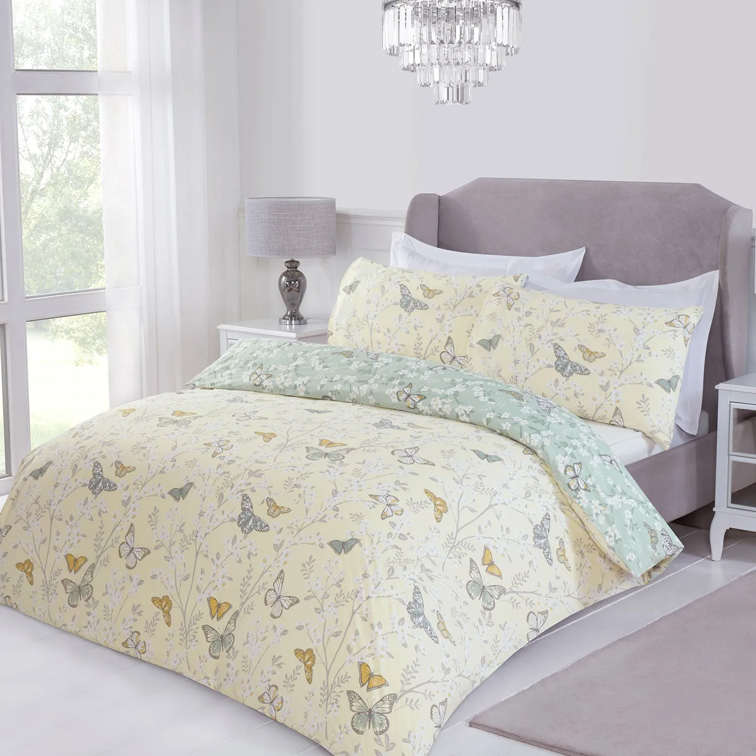 Butterfly Lemon Reversible Duvet Set