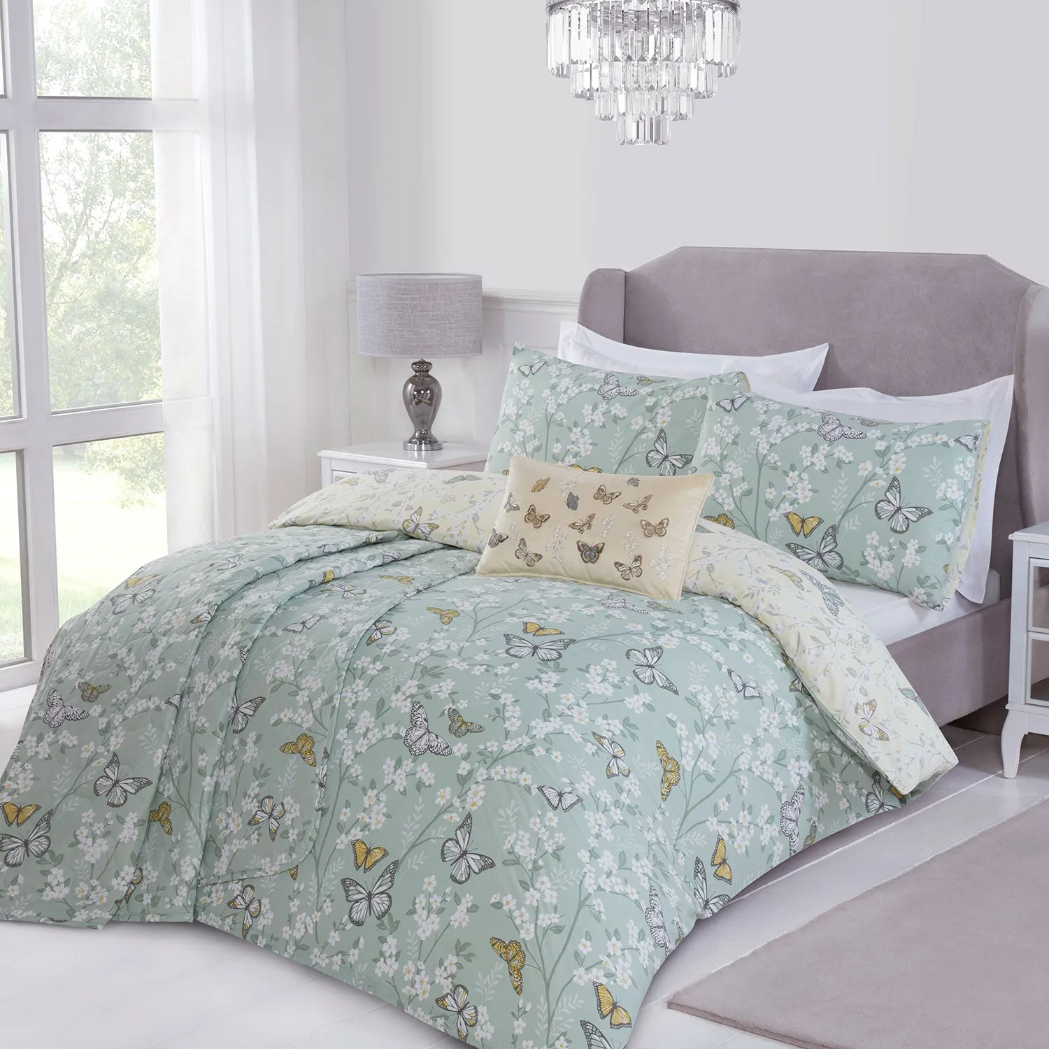 Butterfly Lemon Reversible Duvet Set