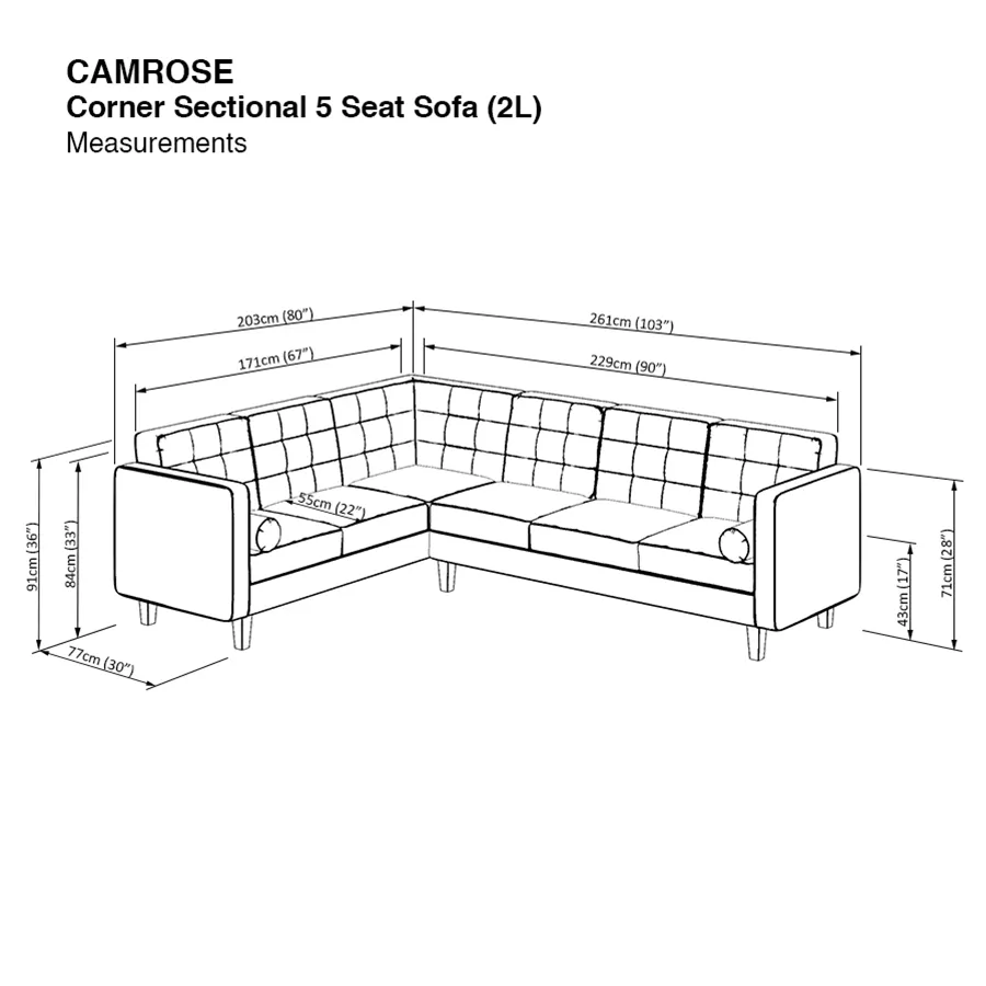 Camrose Corner Sectional 5 Seat (2L) Sofa