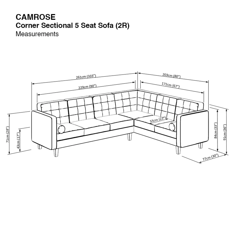 Camrose Corner Sectional 5 Seat (2R) Sofa