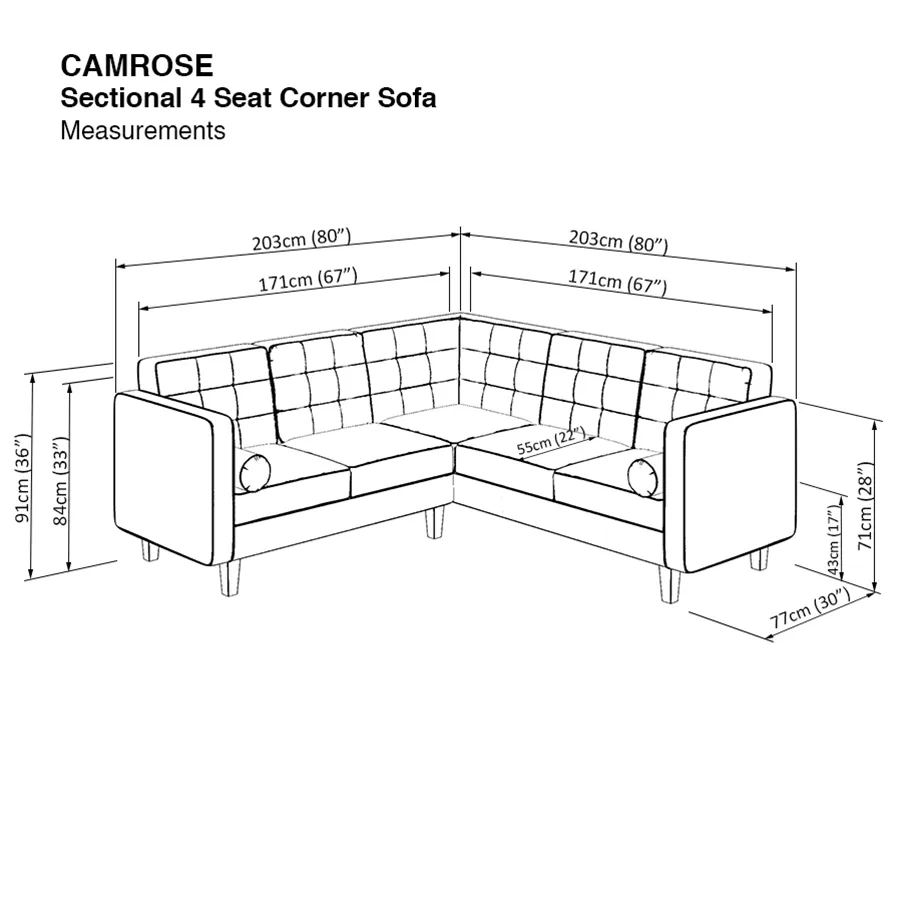 Camrose Sectional 4 Seat Corner Sofa