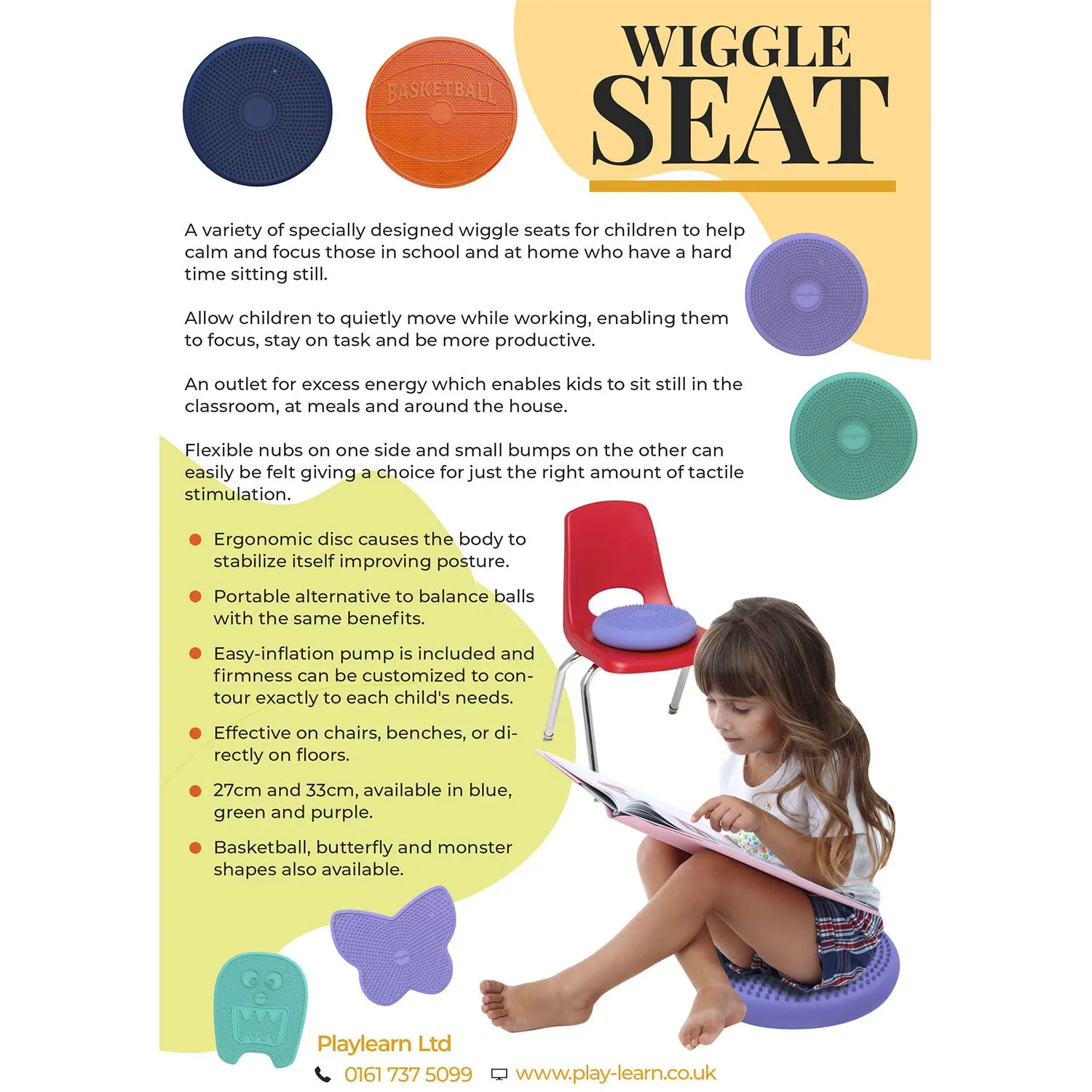 Childs Wiggle Seat 33cm Sensory Chair Cushion Blue age 6-18years