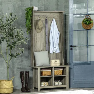 classic Hall Tree W/ Shoe Storage Bench Entryway Coat Rack Bench, Grey