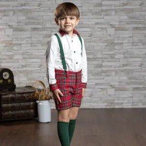 CLEARANCE SALE - Abuela Tata AW23 - Boys Red Tartan Shorts & Shirt Set