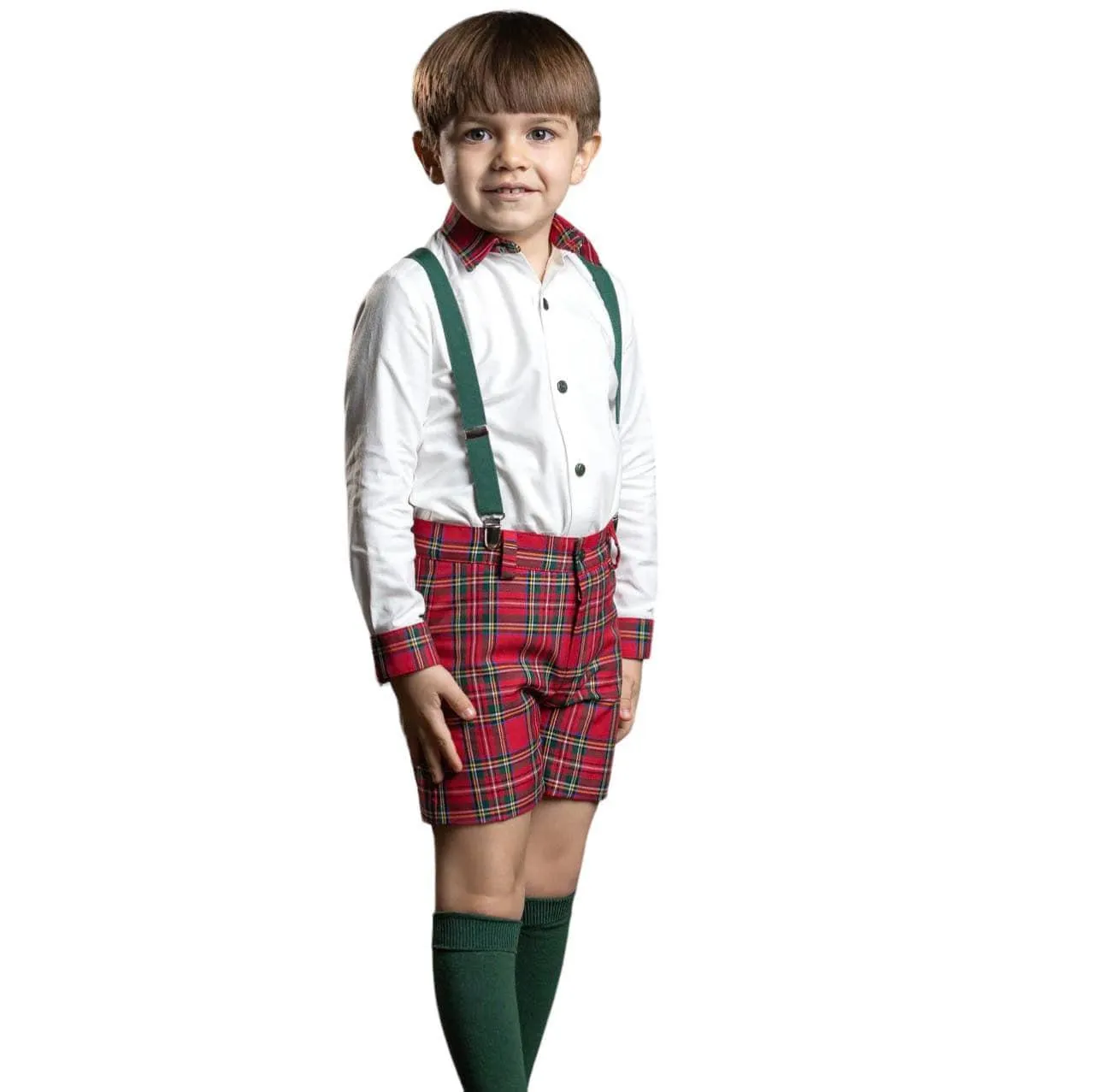 CLEARANCE SALE - Abuela Tata AW23 - Boys Red Tartan Shorts & Shirt Set