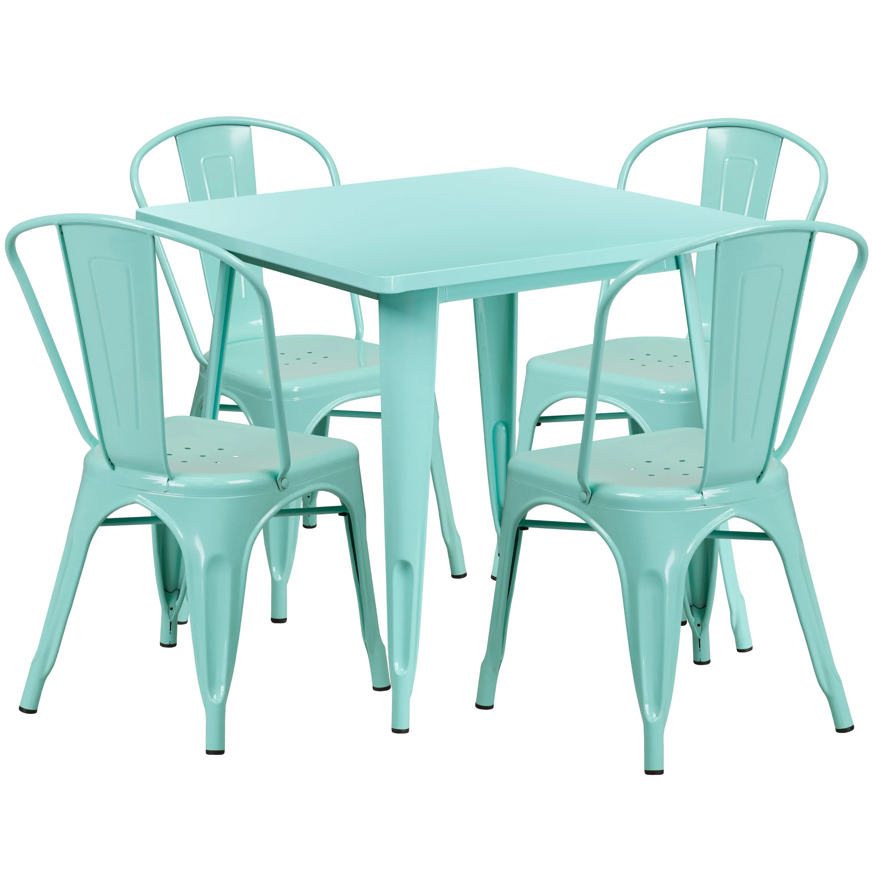 Commercial Grade 31.5" Square Metal Indoor-Outdoor Table Set with 4 Stack Chairs