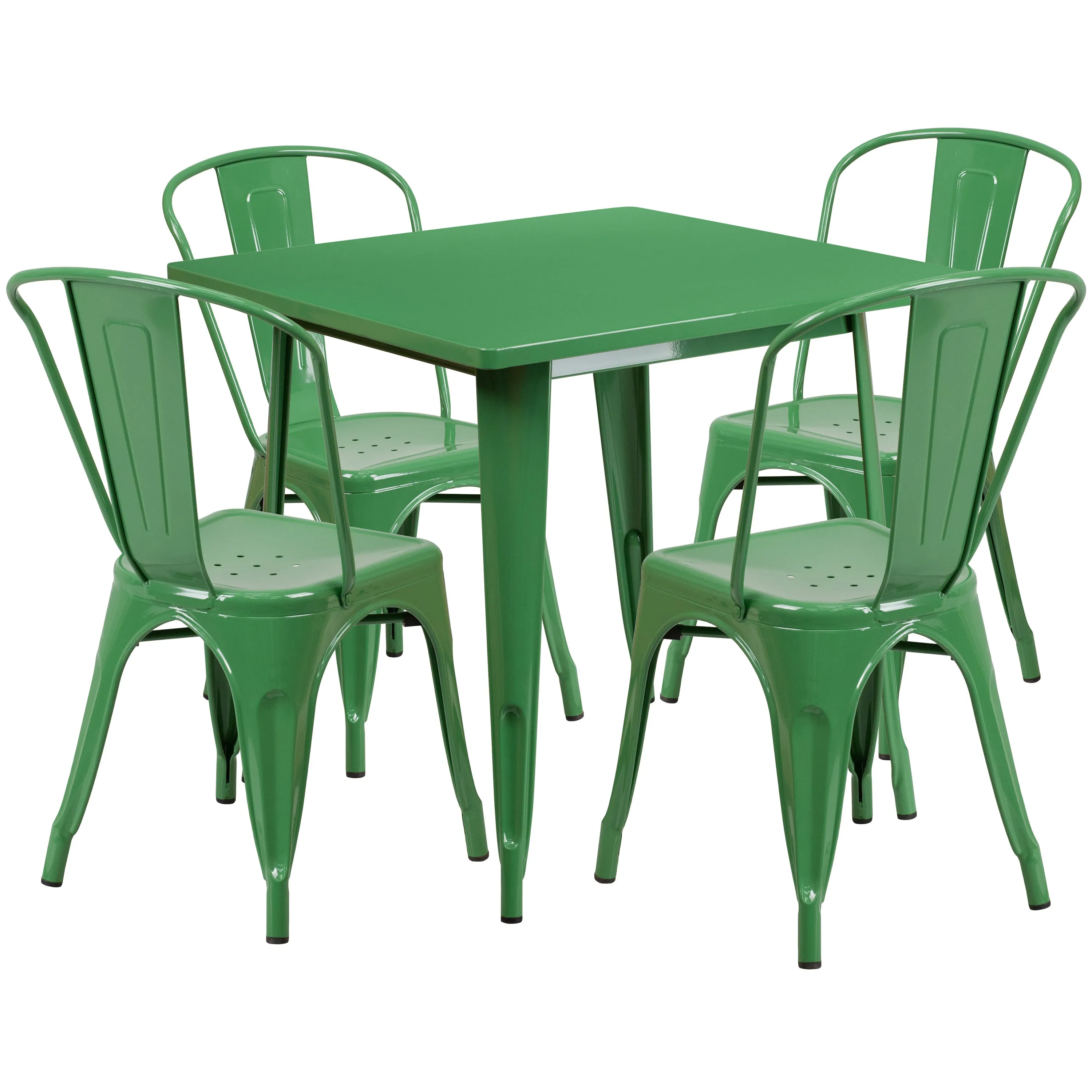 Commercial Grade 31.5" Square Metal Indoor-Outdoor Table Set with 4 Stack Chairs