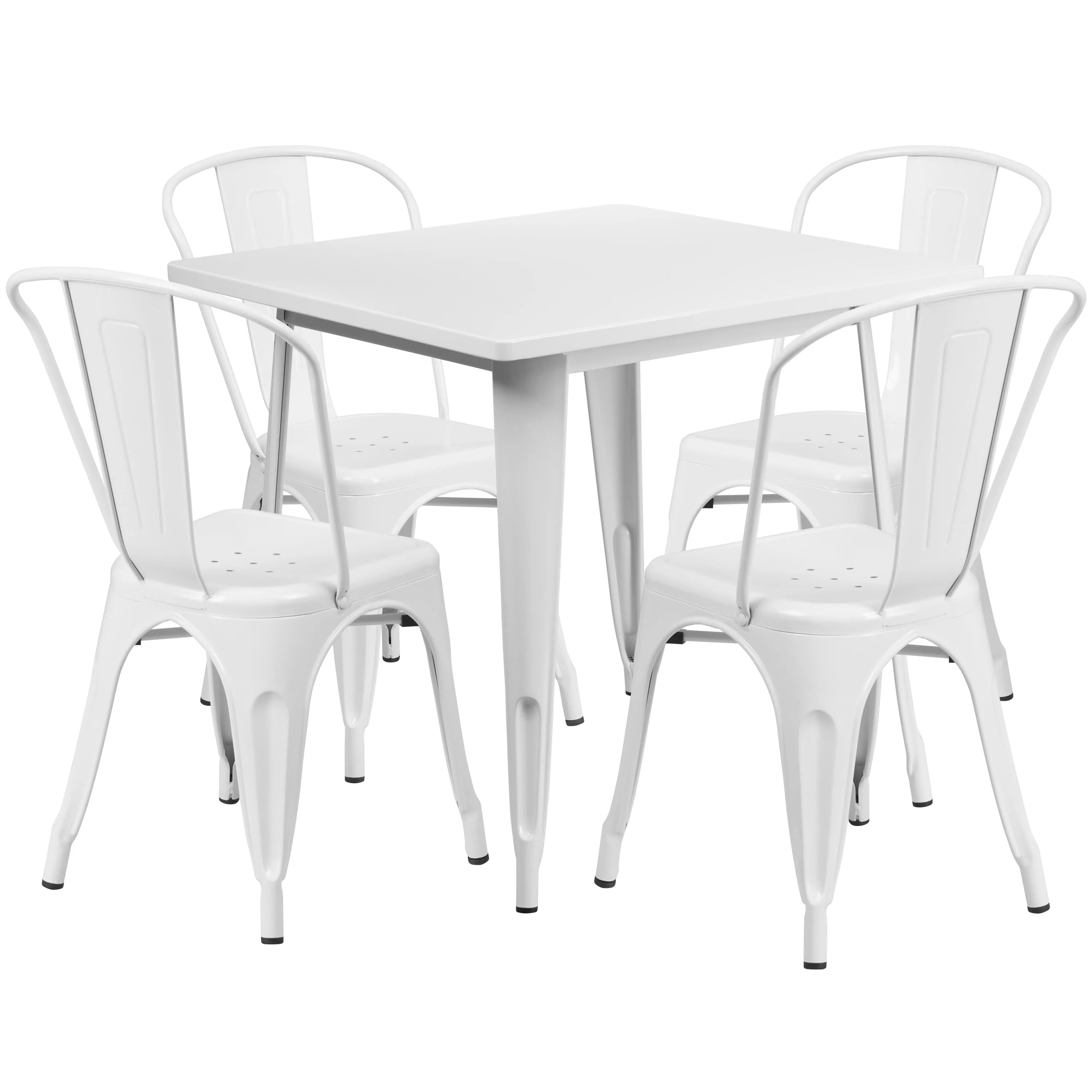 Commercial Grade 31.5" Square Metal Indoor-Outdoor Table Set with 4 Stack Chairs